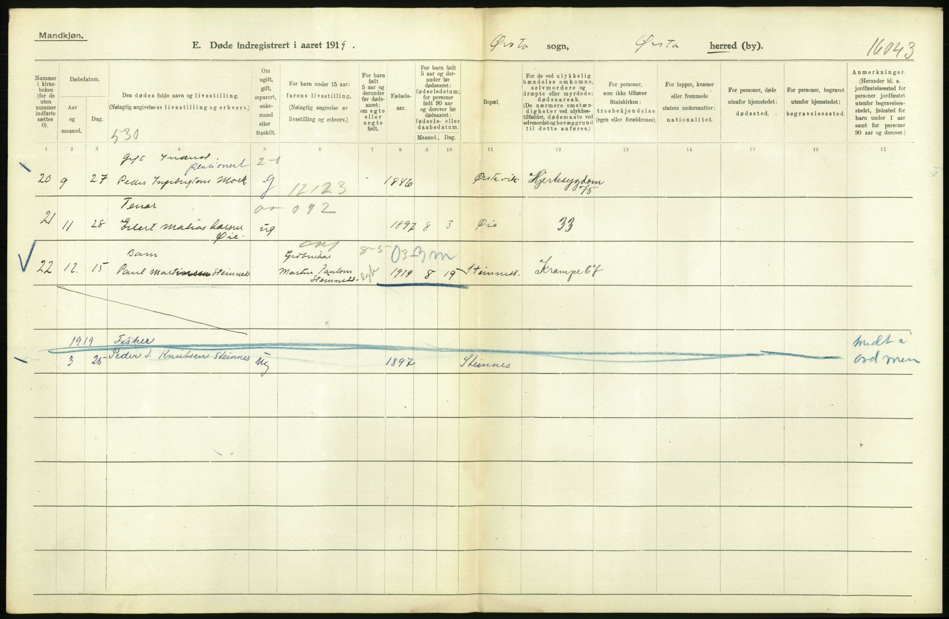 Statistisk sentralbyrå, Sosiodemografiske emner, Befolkning, AV/RA-S-2228/D/Df/Dfb/Dfbi/L0042: Møre fylke: Døde. Bygder og byer., 1919, p. 42