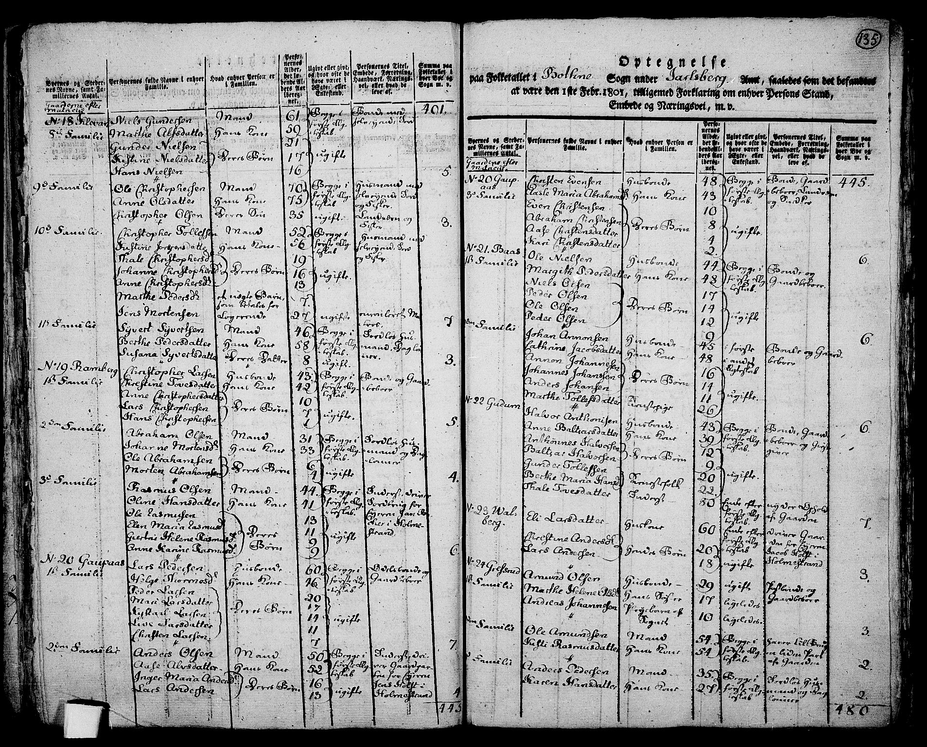 RA, 1801 census for 0715P Botne, 1801, p. 134b-135a