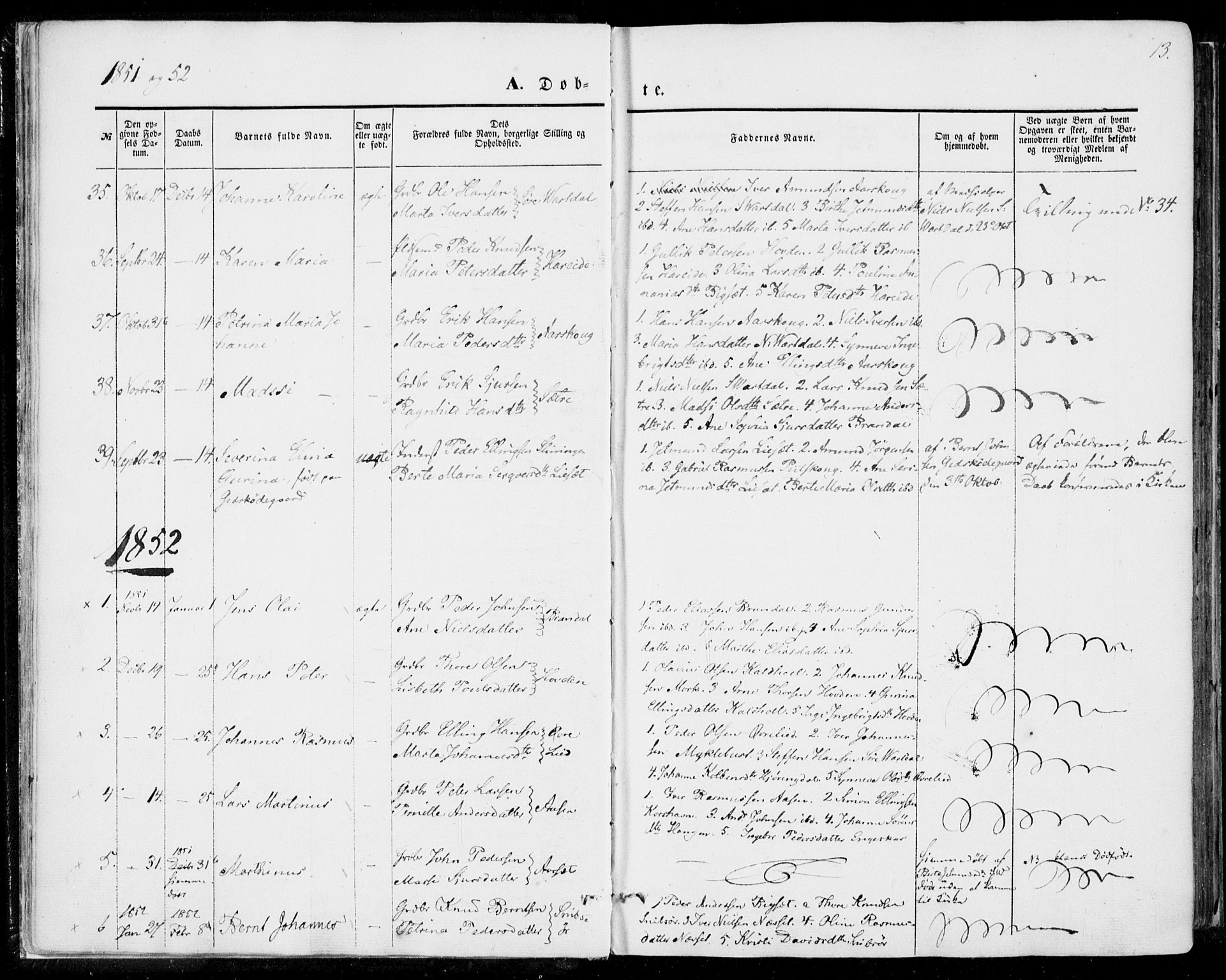 Ministerialprotokoller, klokkerbøker og fødselsregistre - Møre og Romsdal, AV/SAT-A-1454/510/L0121: Parish register (official) no. 510A01, 1848-1877, p. 13