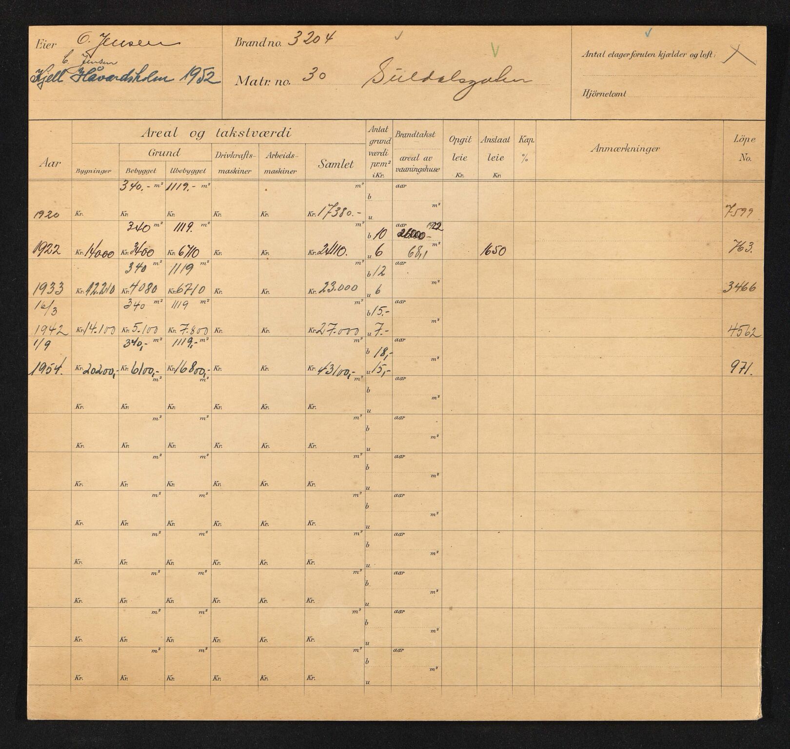 Stavanger kommune. Skattetakstvesenet, BYST/A-0440/F/Fa/Faa/L0041/0005: Skattetakstkort / Suldalsgata 30 - Svalbard plass 14