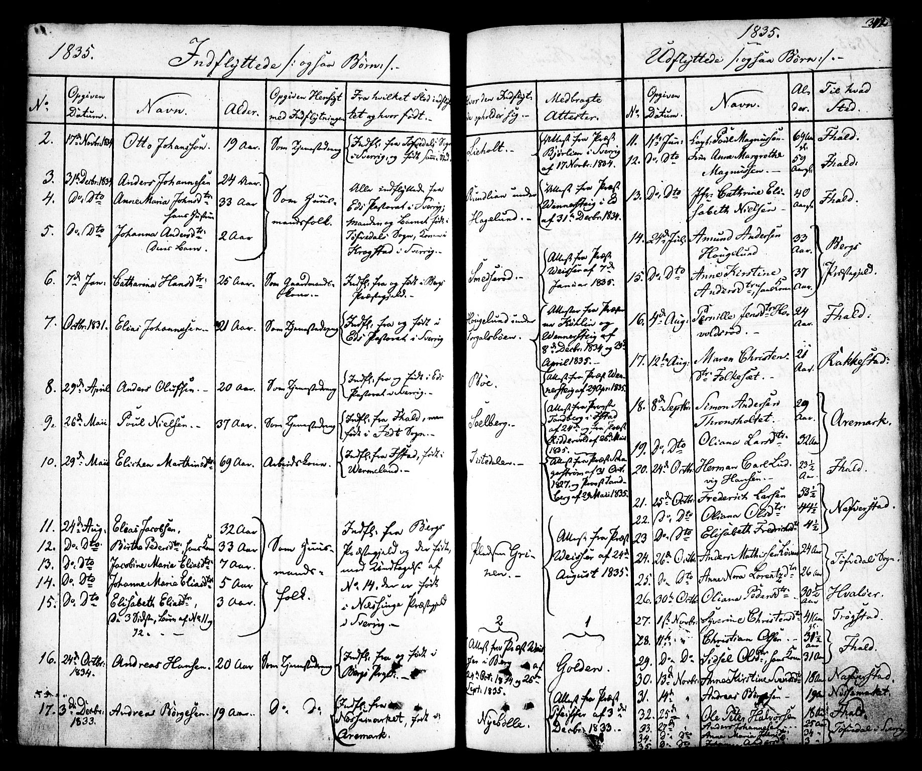 Idd prestekontor Kirkebøker, AV/SAO-A-10911/F/Fc/L0003: Parish register (official) no. III 3, 1832-1847, p. 312