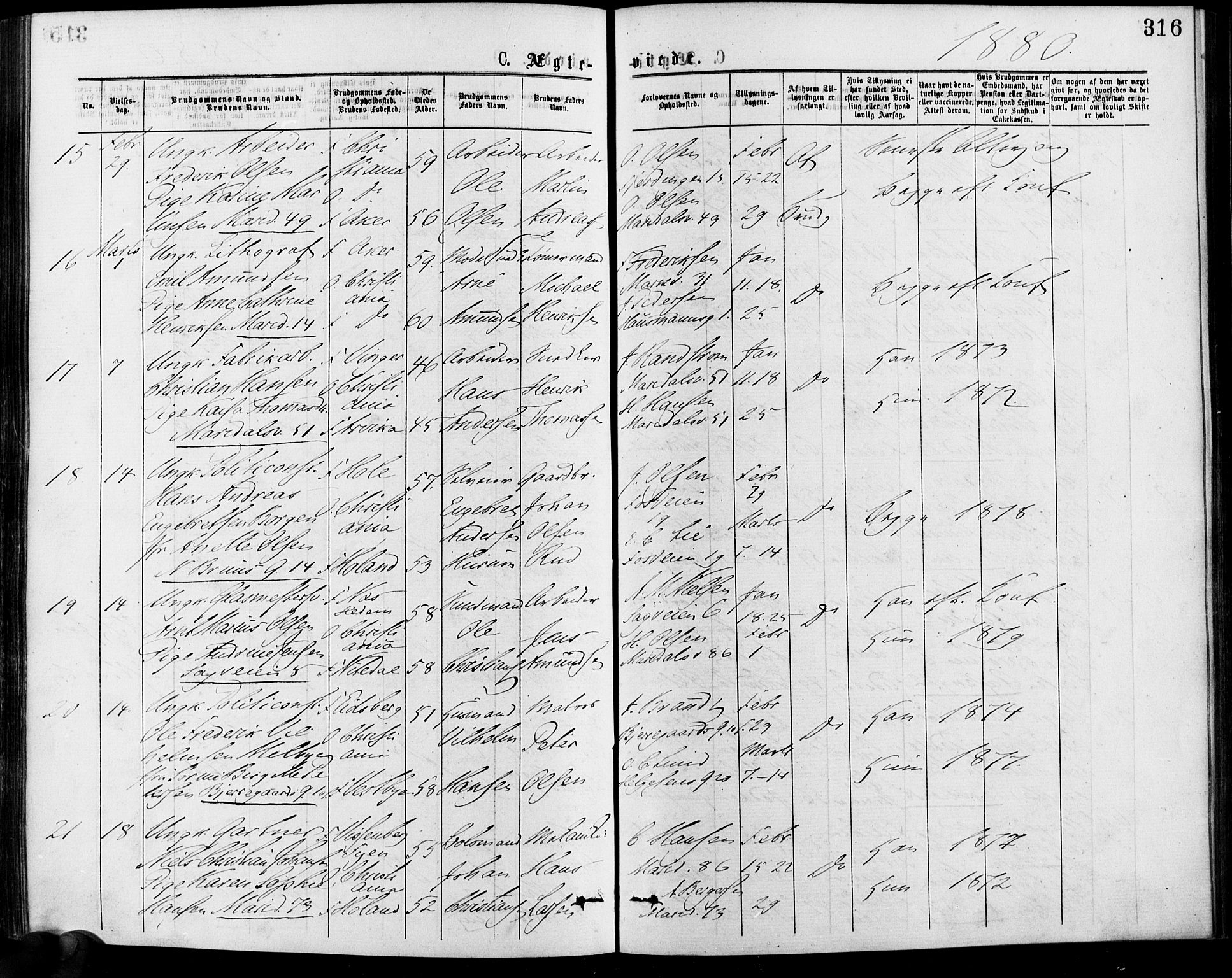 Gamle Aker prestekontor Kirkebøker, SAO/A-10617a/F/L0005: Parish register (official) no. 5, 1873-1881, p. 316