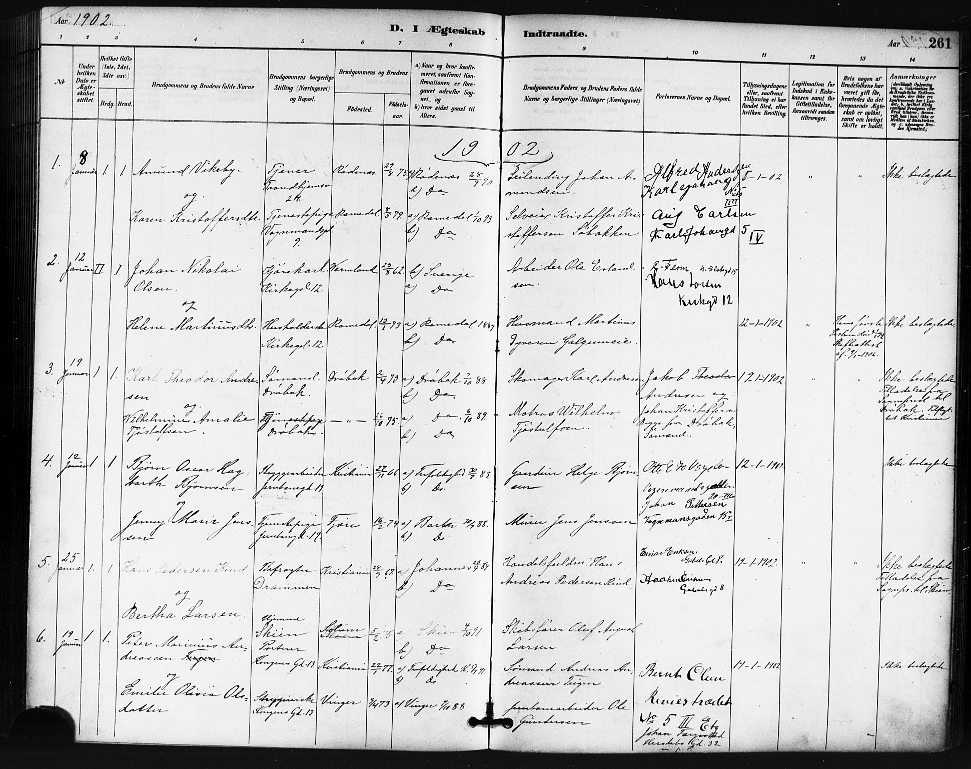 Oslo domkirke Kirkebøker, SAO/A-10752/F/Fa/L0032: Parish register (official) no. 32, 1885-1902, p. 261
