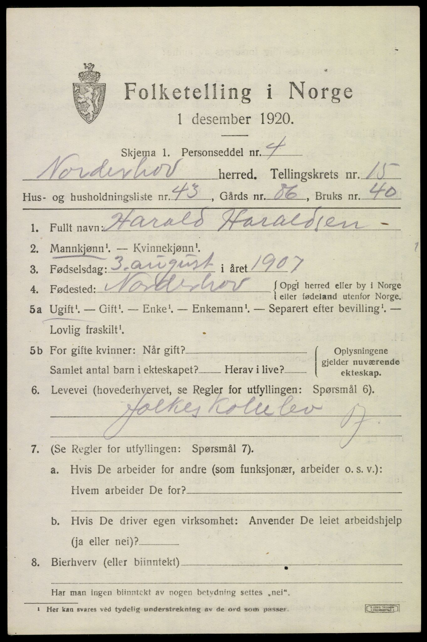 SAKO, 1920 census for Norderhov, 1920, p. 16772