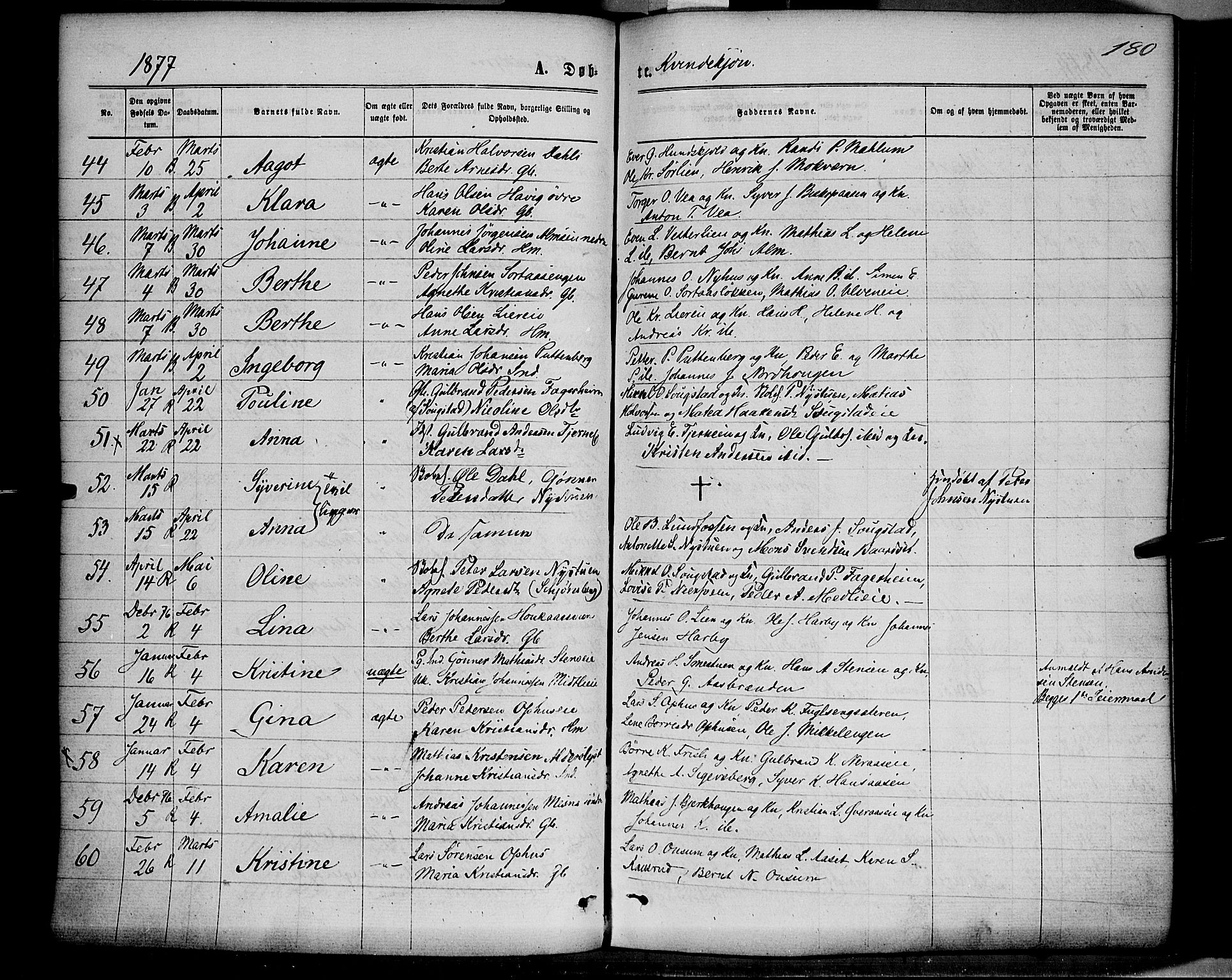 Ringsaker prestekontor, AV/SAH-PREST-014/K/Ka/L0011: Parish register (official) no. 11, 1870-1878, p. 180