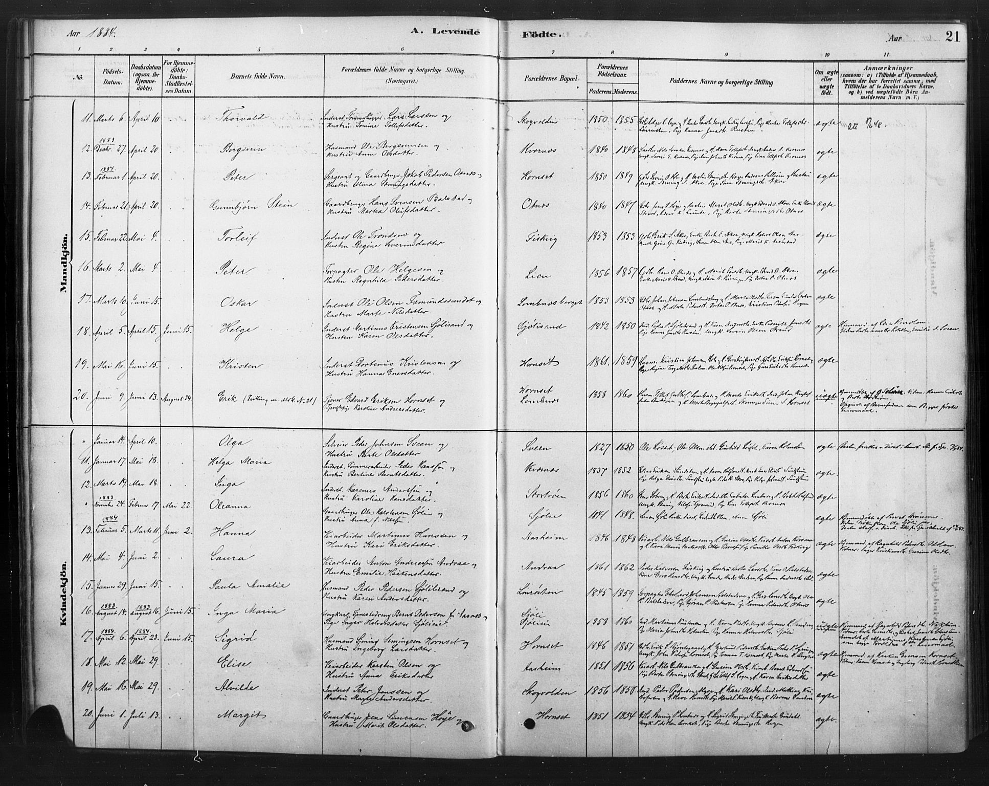 Rendalen prestekontor, AV/SAH-PREST-054/H/Ha/Haa/L0010: Parish register (official) no. 10, 1878-1901, p. 21