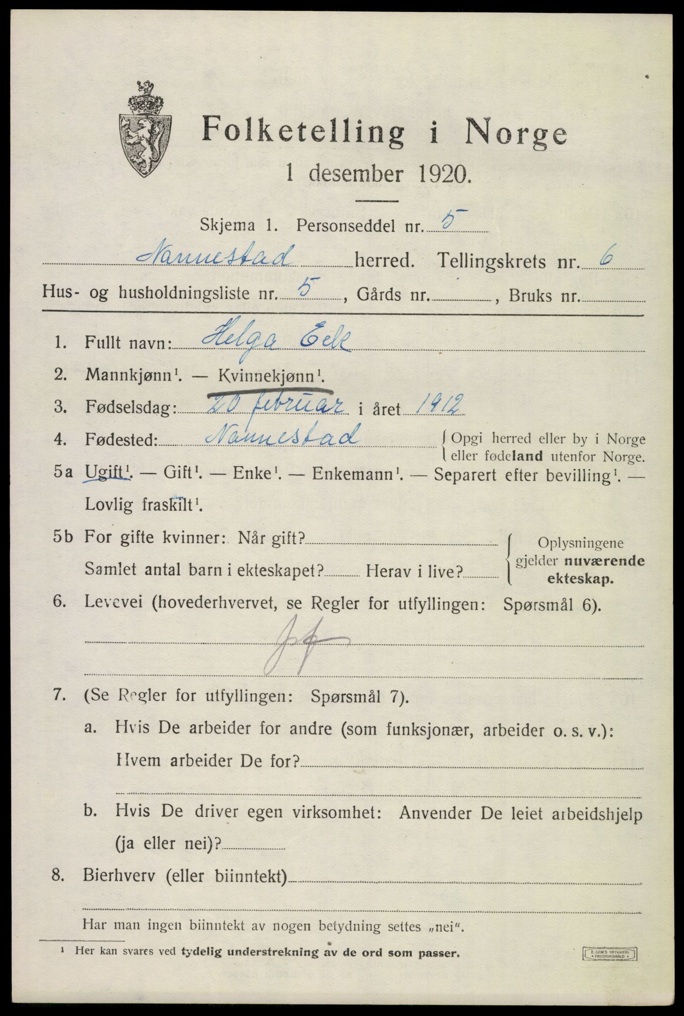 SAO, 1920 census for Nannestad, 1920, p. 7624