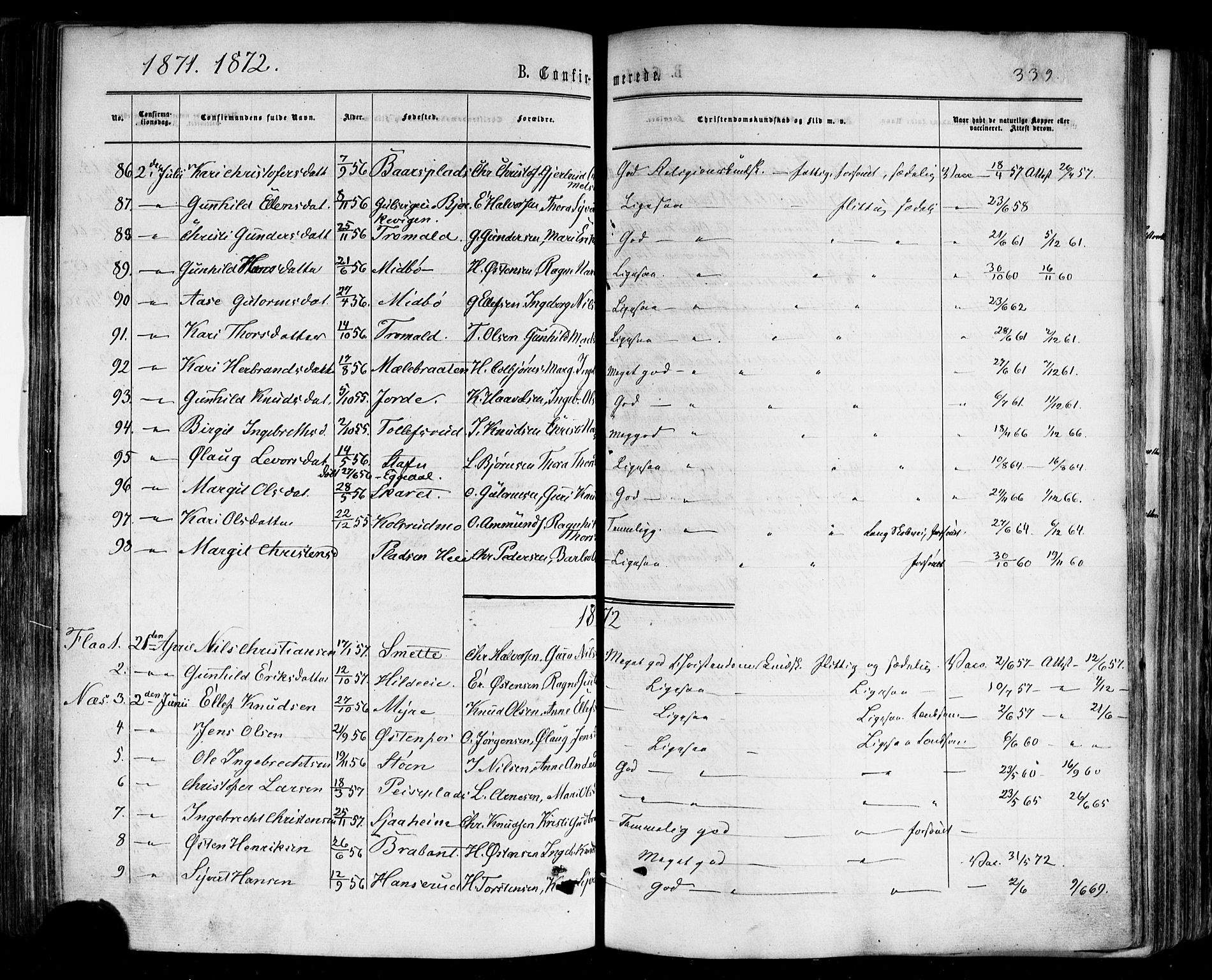 Nes kirkebøker, SAKO/A-236/F/Fa/L0010: Parish register (official) no. 10, 1864-1880, p. 339