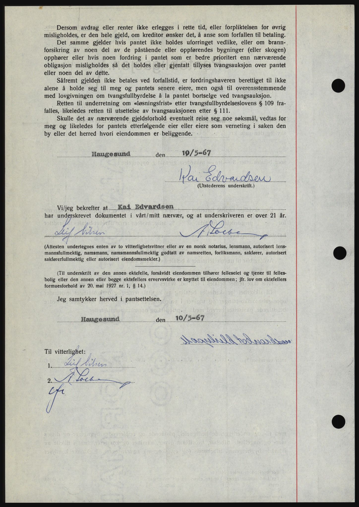 Haugesund tingrett, SAST/A-101415/01/II/IIC/L0056: Mortgage book no. B 56, 1966-1967, Diary no: : 1198/1967