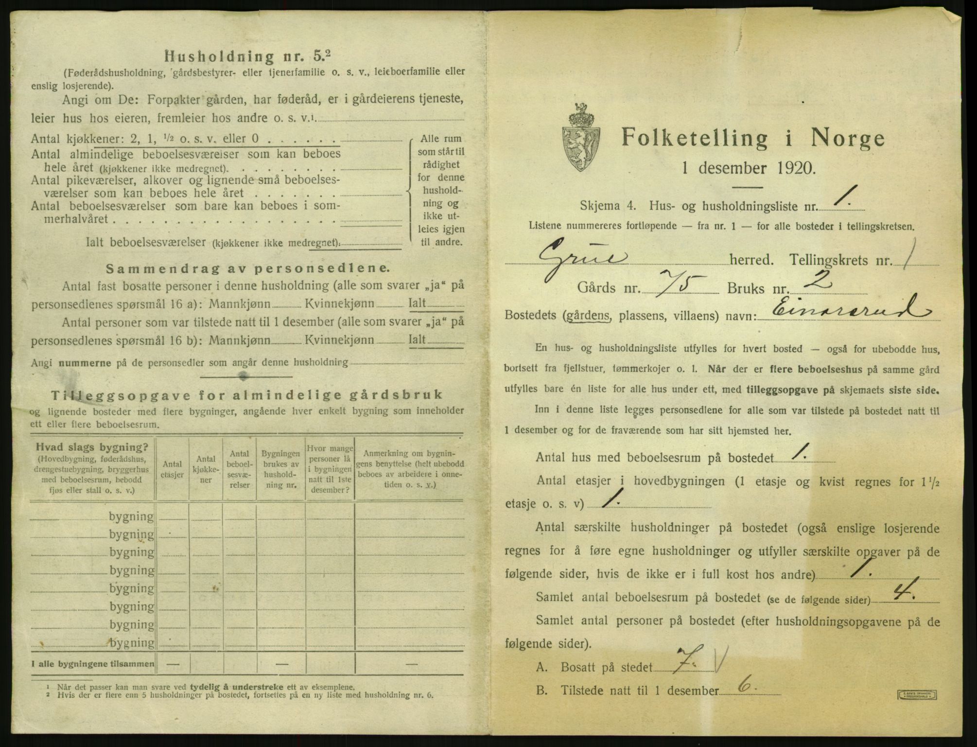 SAH, 1920 census for Grue, 1920, p. 83