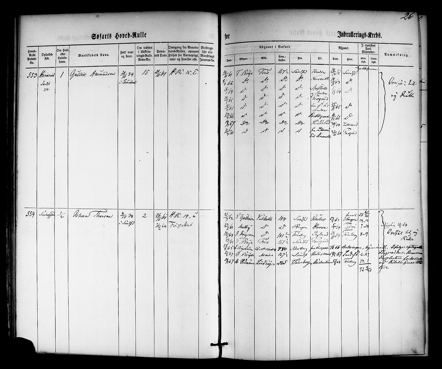 Sandefjord innrulleringskontor, AV/SAKO-A-788/F/Fb/L0002: Hovedrulle, 1861-1869, p. 45