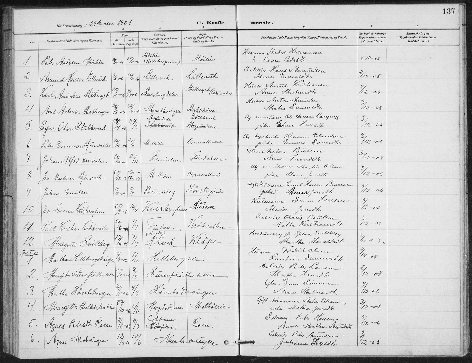Vestre Gausdal prestekontor, SAH/PREST-094/H/Ha/Hab/L0004: Parish register (copy) no. 4, 1898-1939, p. 137