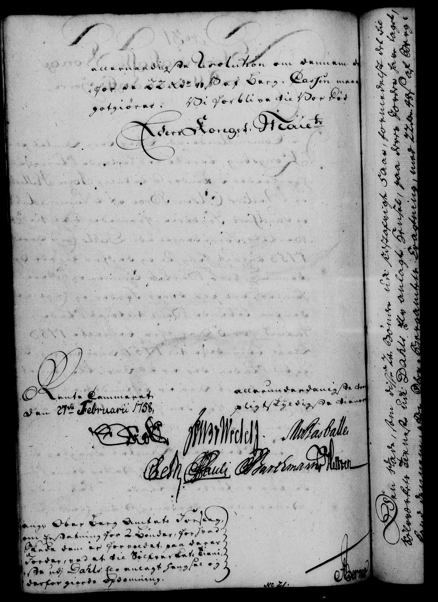Rentekammeret, Kammerkanselliet, RA/EA-3111/G/Gf/Gfa/L0040: Norsk relasjons- og resolusjonsprotokoll (merket RK 52.40), 1758, p. 165