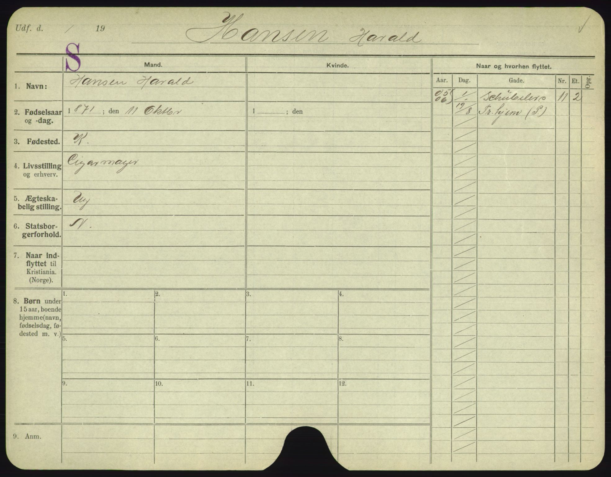 Oslo folkeregister, Registerkort, AV/SAO-A-11715/F/Fa/Fac/L0004: Menn, 1906-1914, p. 76a