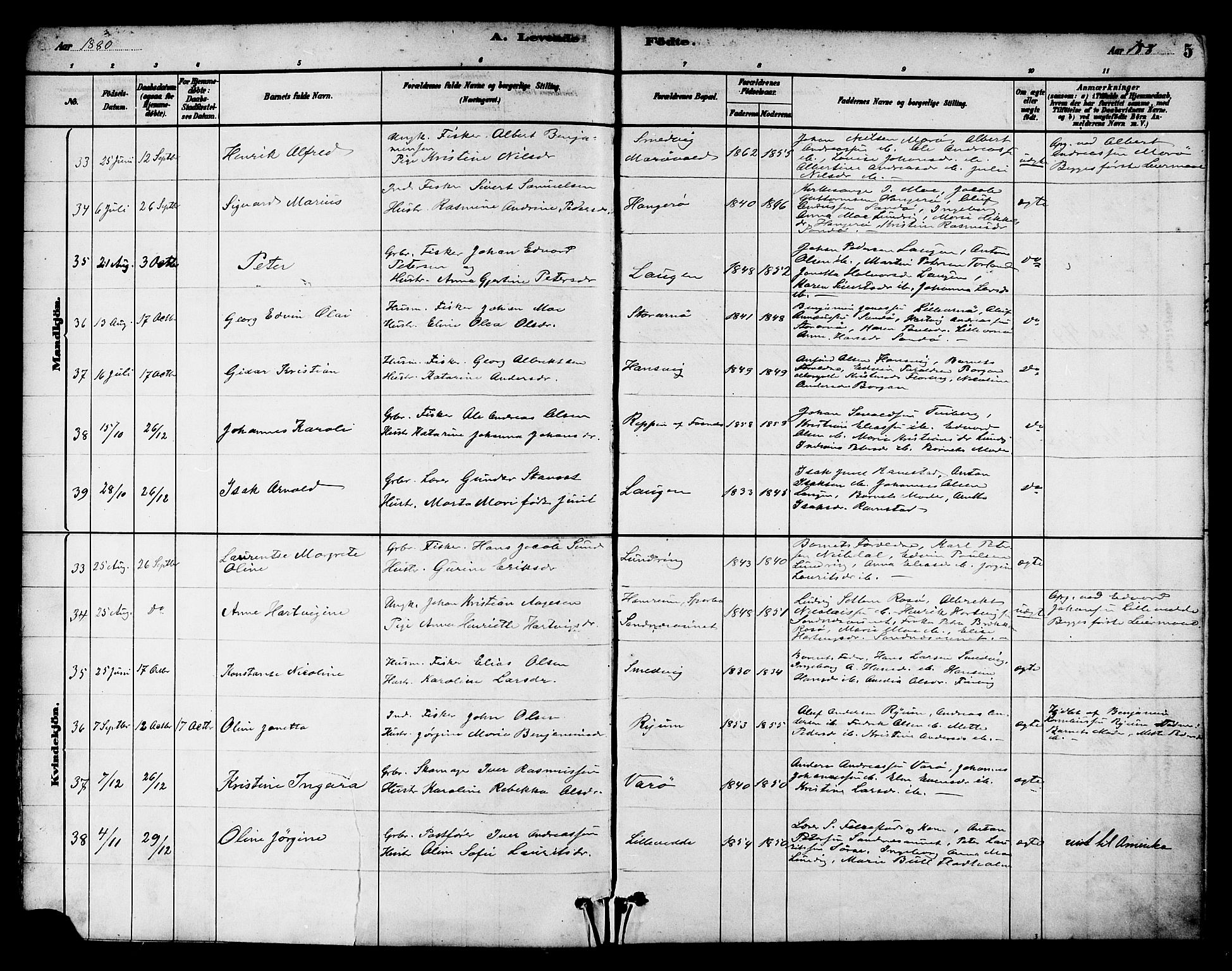 Ministerialprotokoller, klokkerbøker og fødselsregistre - Nord-Trøndelag, SAT/A-1458/784/L0672: Parish register (official) no. 784A07, 1880-1887, p. 5