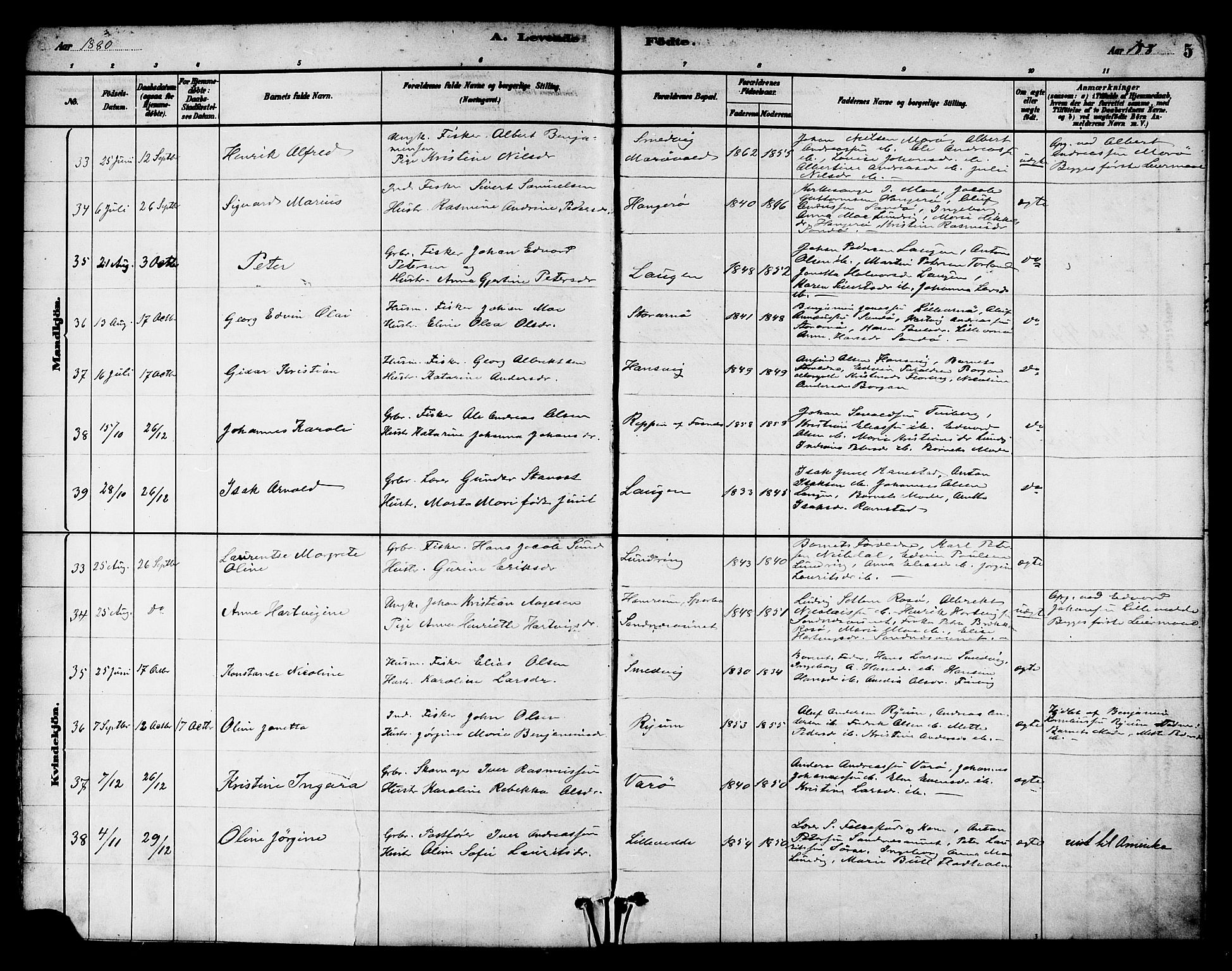 Ministerialprotokoller, klokkerbøker og fødselsregistre - Nord-Trøndelag, AV/SAT-A-1458/784/L0672: Parish register (official) no. 784A07, 1880-1887, p. 5