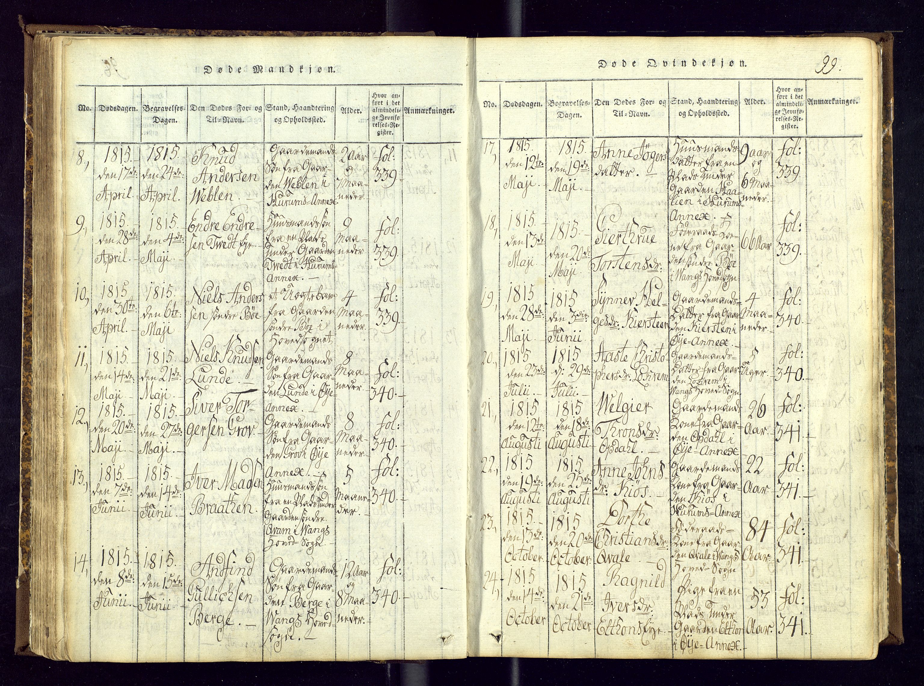Vang prestekontor, Valdres, SAH/PREST-140/H/Ha/L0004: Parish register (official) no. 4, 1814-1831, p. 99