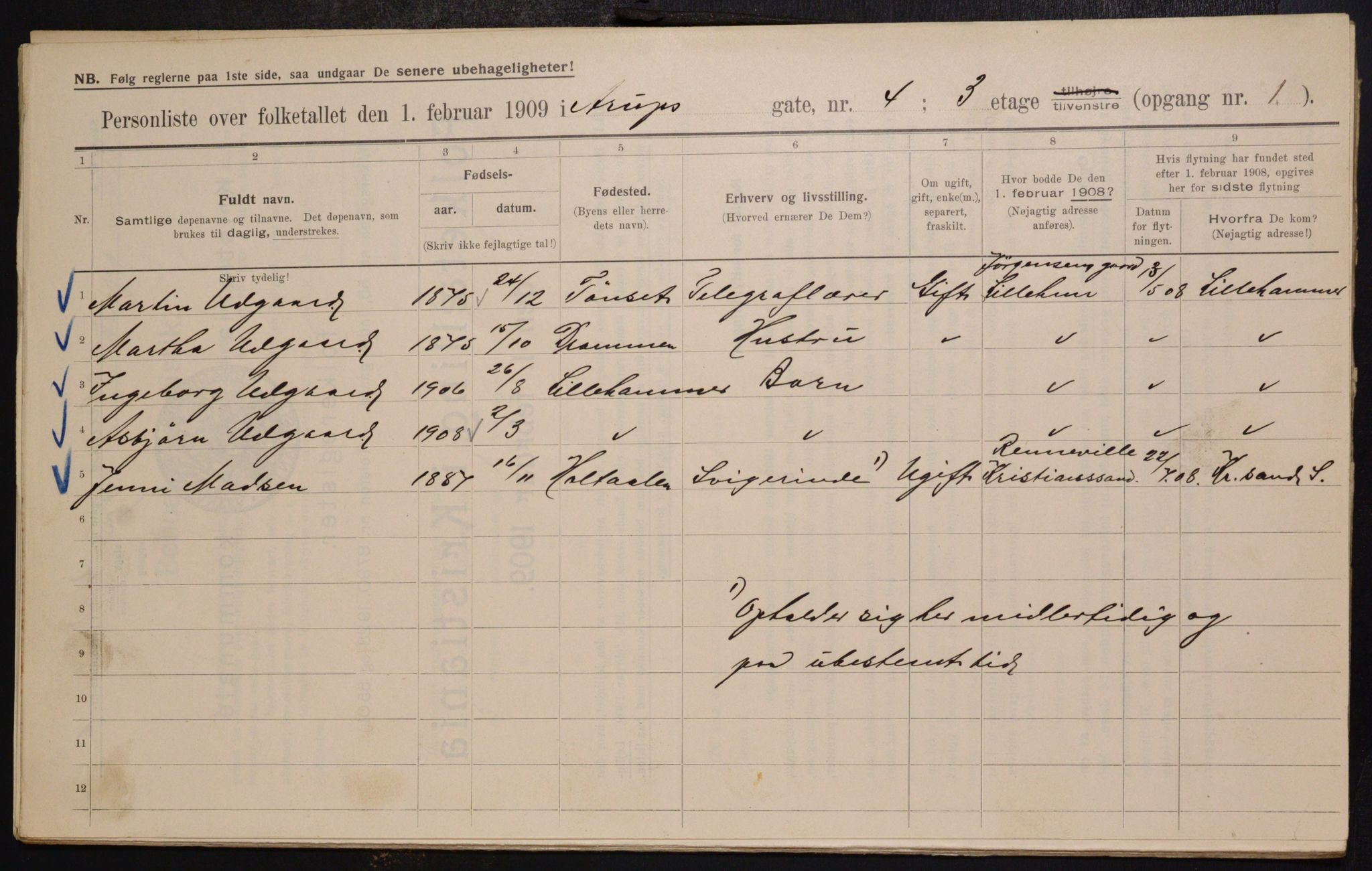 OBA, Municipal Census 1909 for Kristiania, 1909, p. 2067