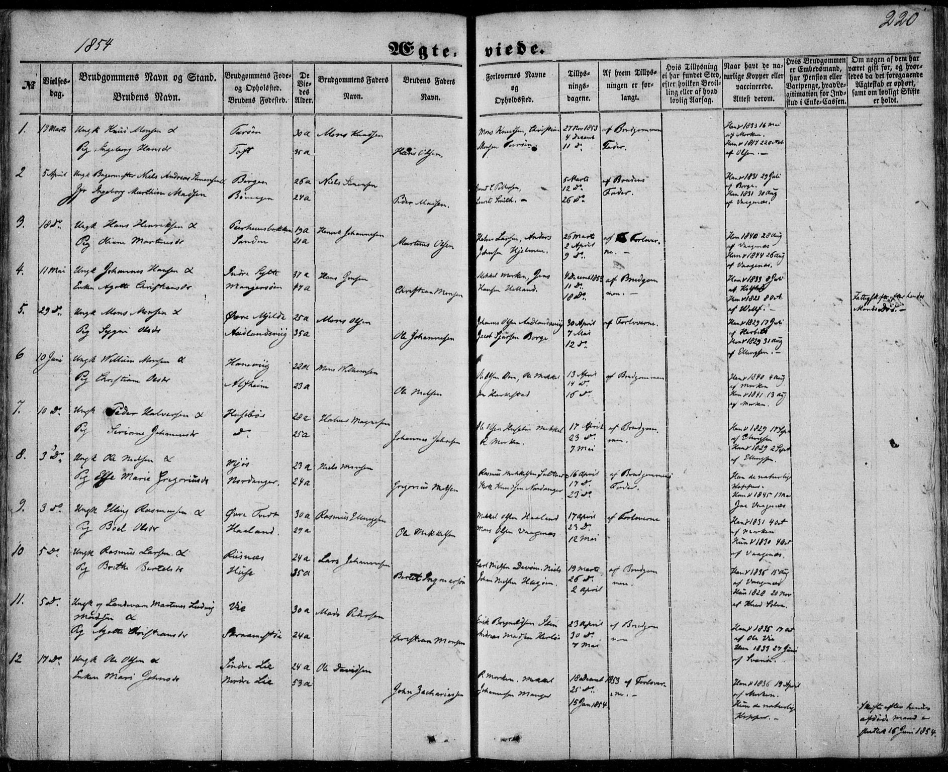 Manger sokneprestembete, SAB/A-76801/H/Haa: Parish register (official) no. A 6, 1849-1859, p. 220