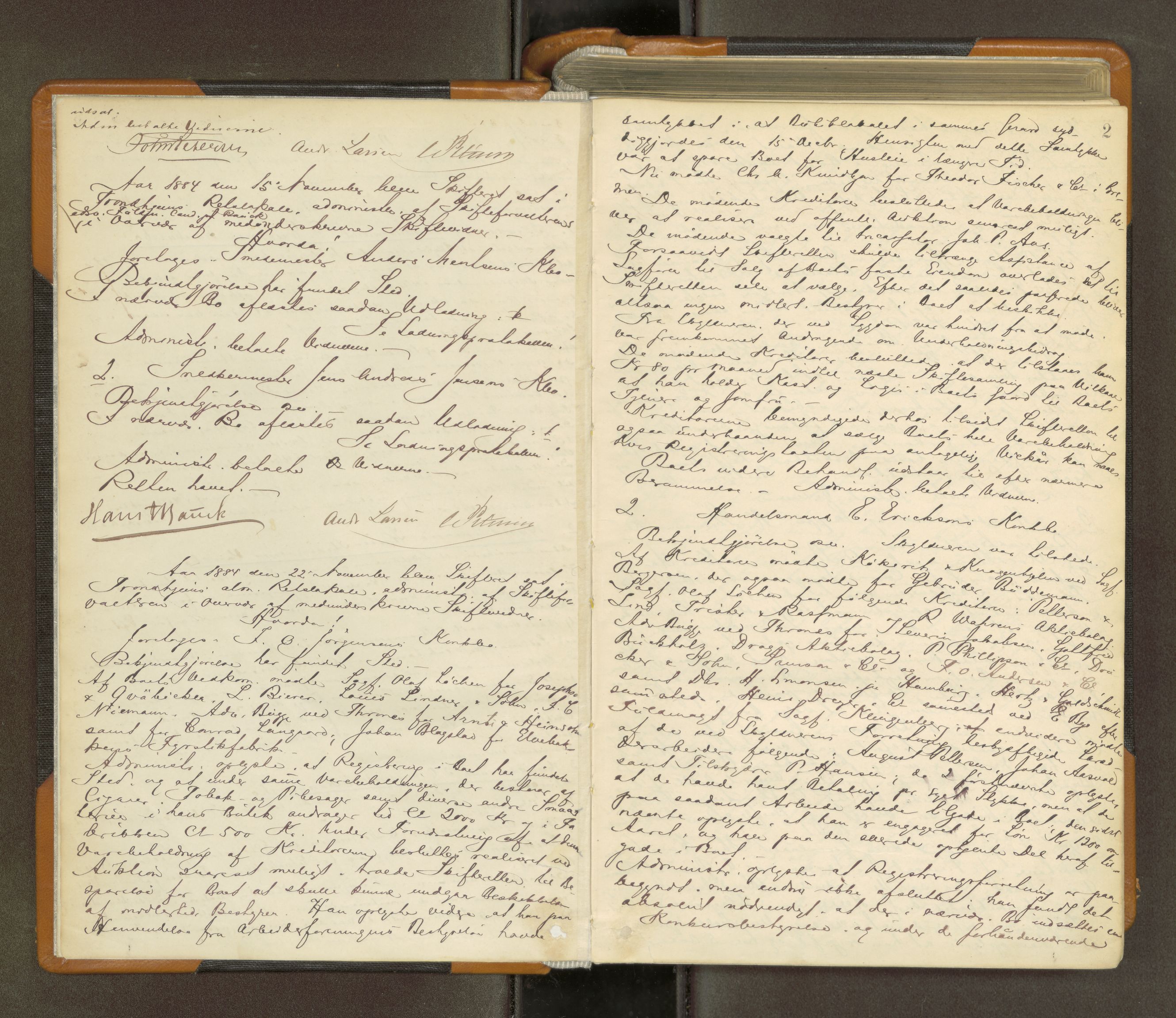 Trondheim byfogd, AV/SAT-A-0003/1/3/3B/L0010: Skiftebehandlingsprotokoll (u/ register) U, 1884-1890, p. 2