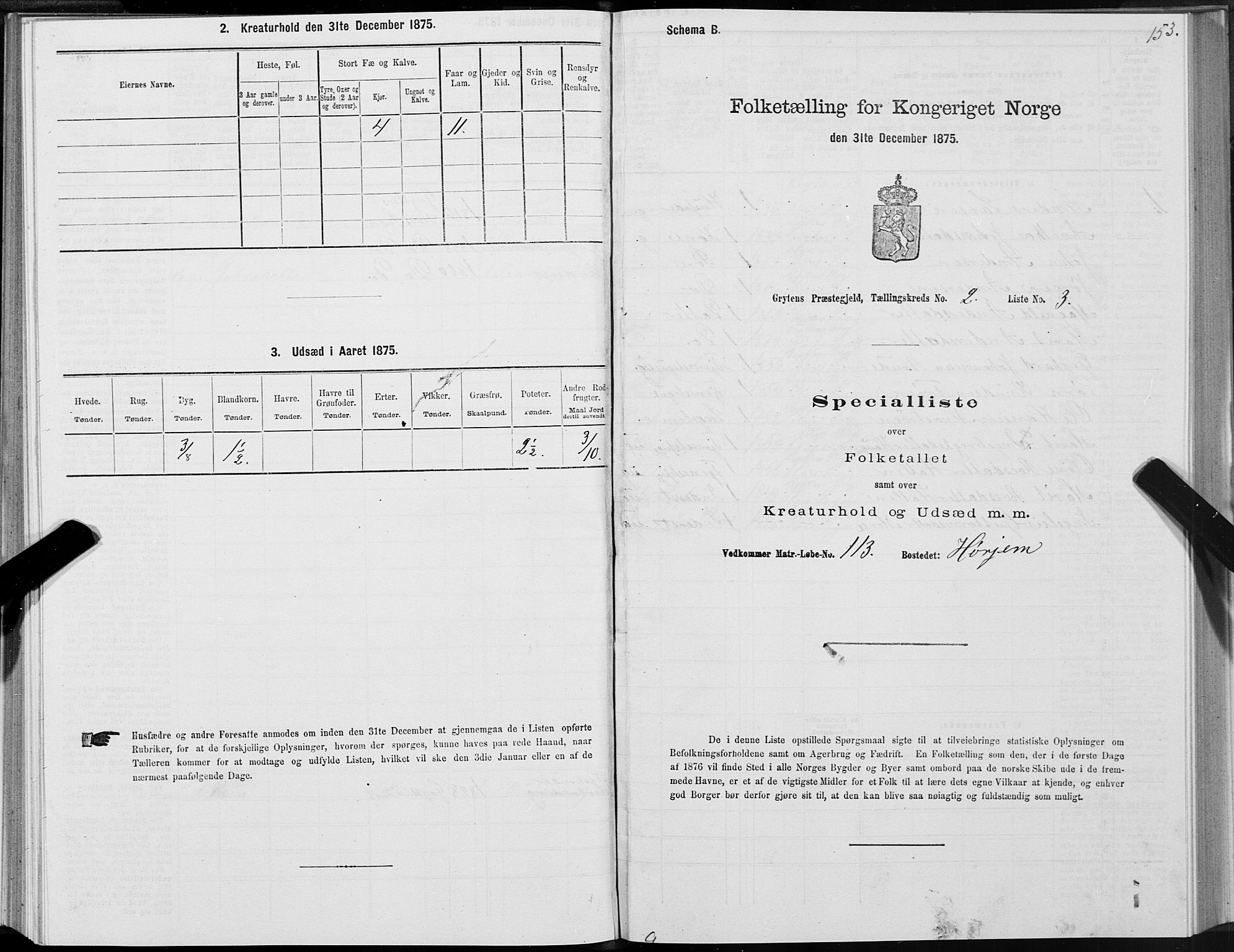 SAT, 1875 census for 1539P Grytten, 1875, p. 1153