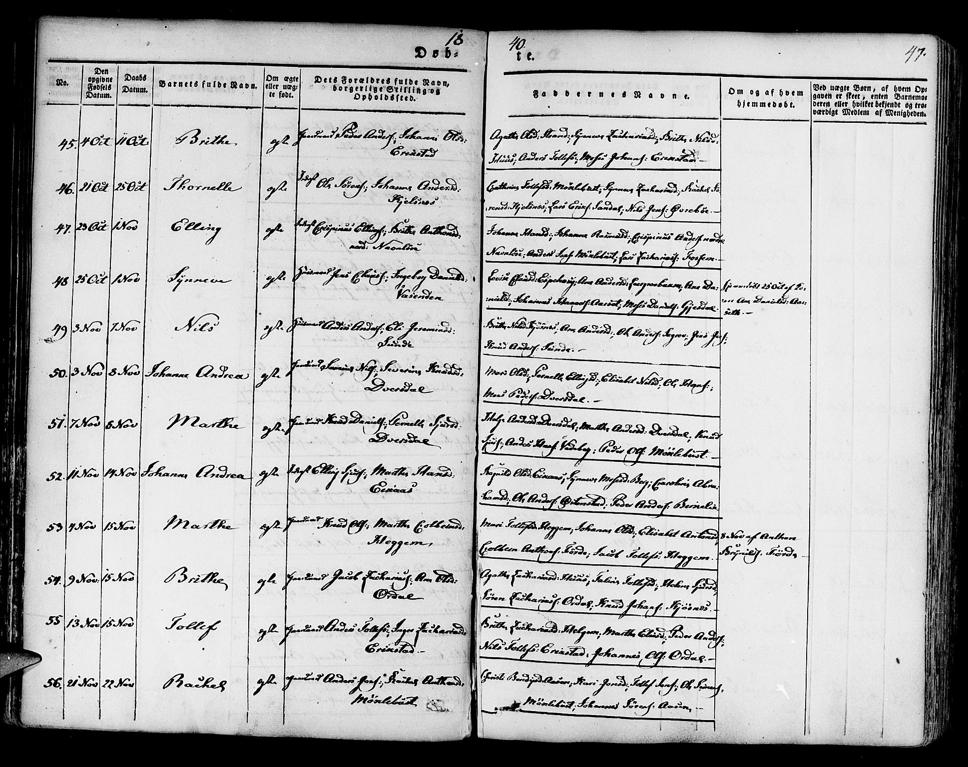 Jølster sokneprestembete, AV/SAB-A-80701/H/Haa/Haaa/L0009: Parish register (official) no. A 9, 1833-1848, p. 47