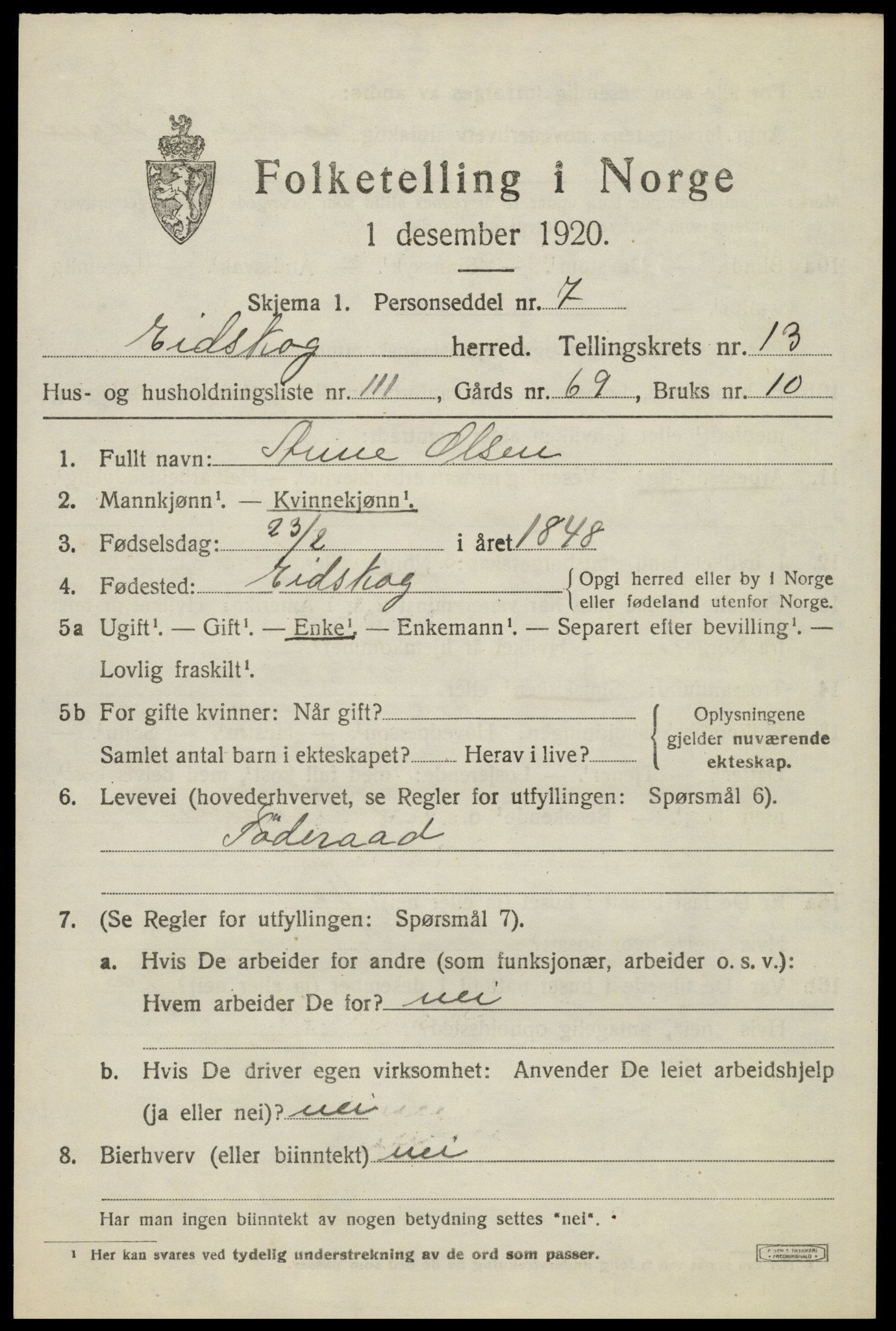 SAH, 1920 census for Eidskog, 1920, p. 13309