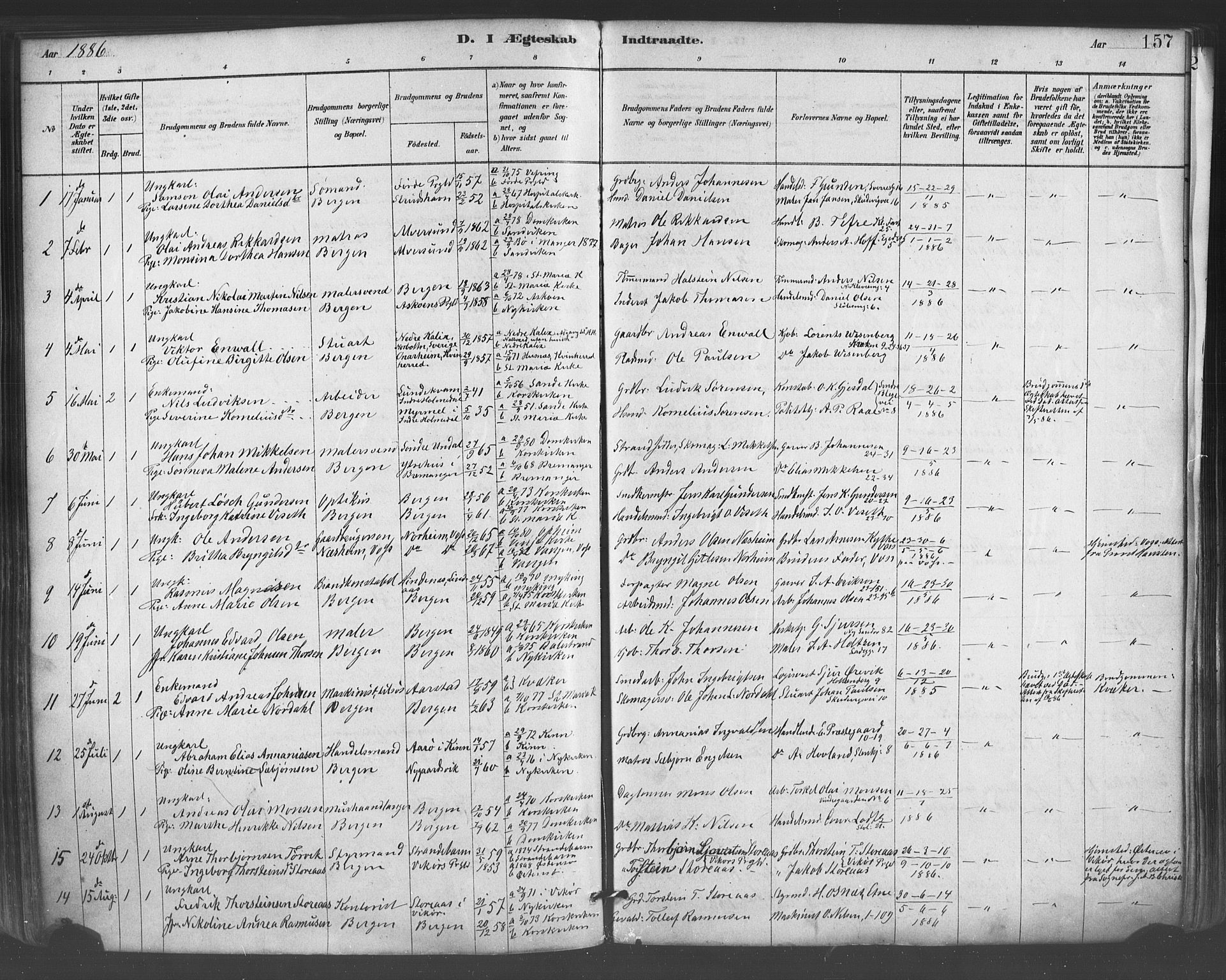 Mariakirken Sokneprestembete, AV/SAB-A-76901/H/Haa/L0007: Parish register (official) no. A 7, 1878-1893, p. 157