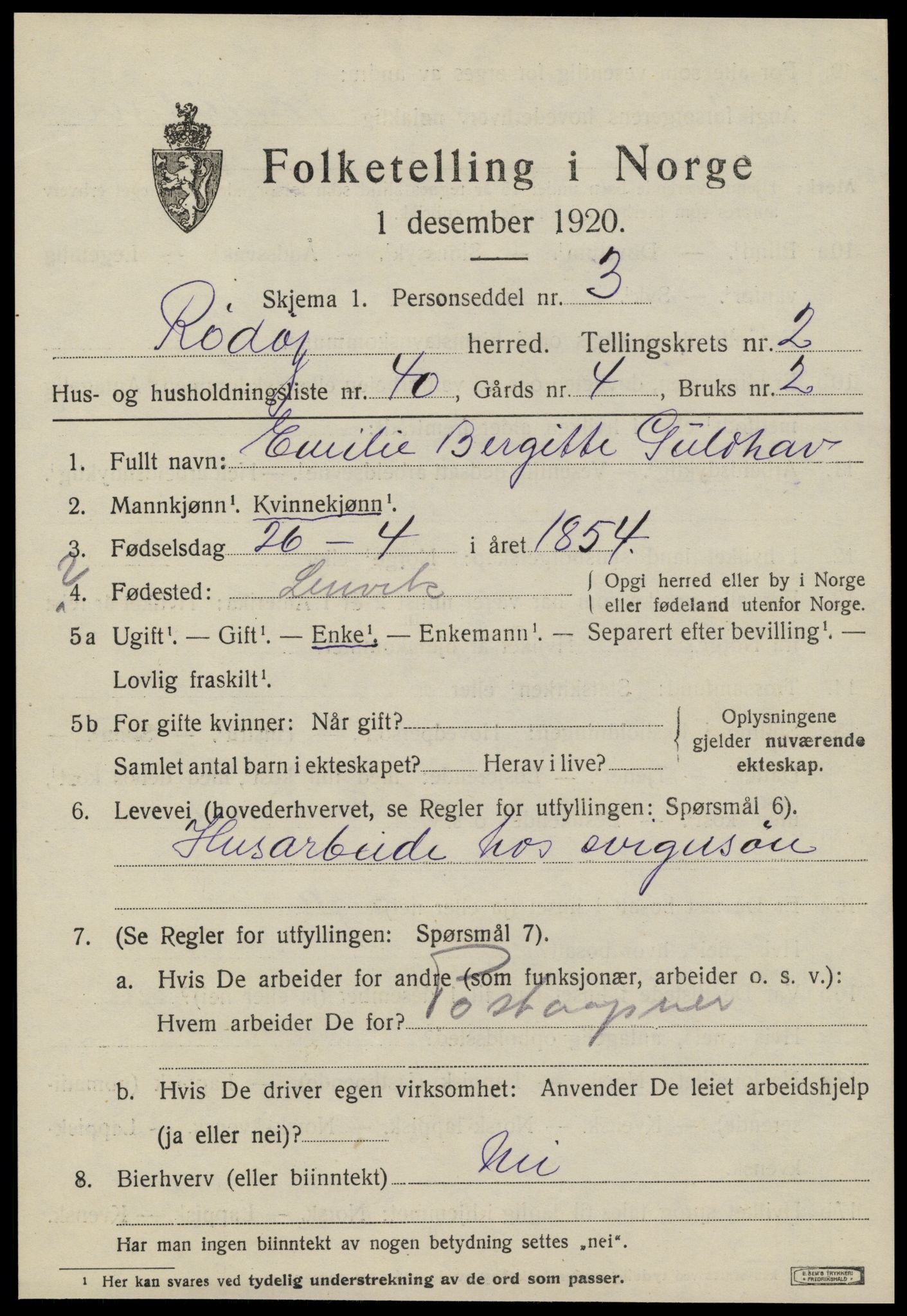 SAT, 1920 census for Rødøy, 1920, p. 2118