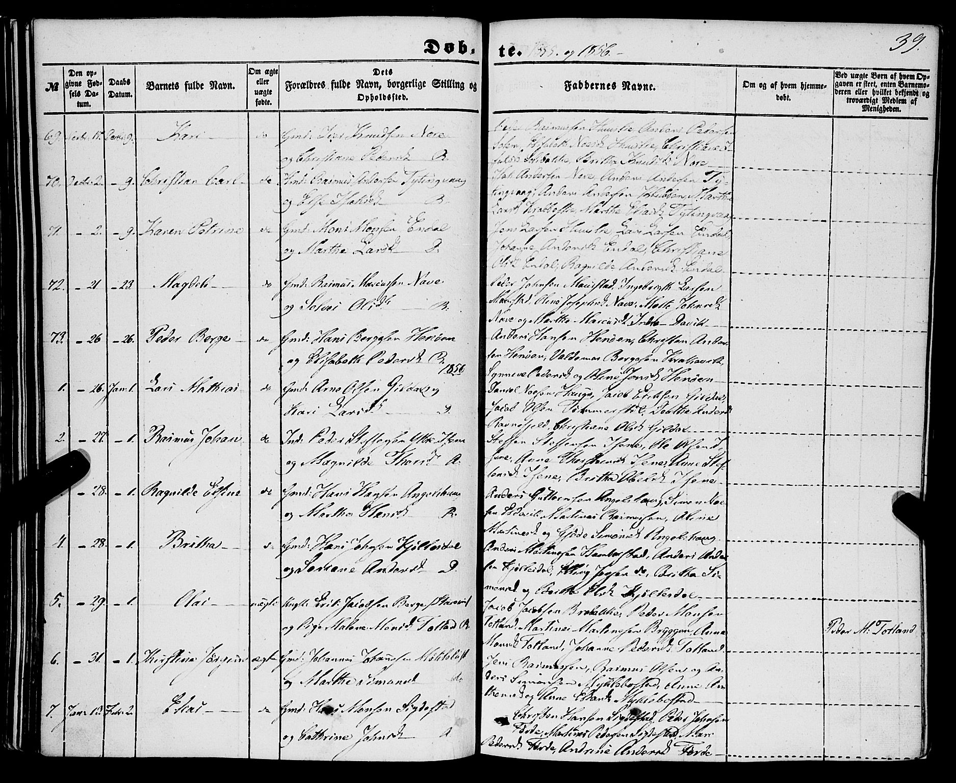 Davik sokneprestembete, AV/SAB-A-79701/H/Haa/Haaa/L0005: Parish register (official) no. A 5, 1850-1866, p. 39