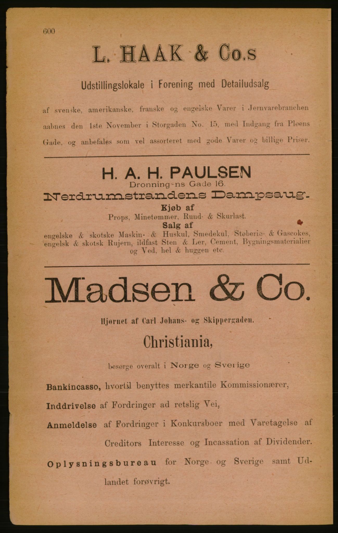 Kristiania/Oslo adressebok, PUBL/-, 1888, p. 600