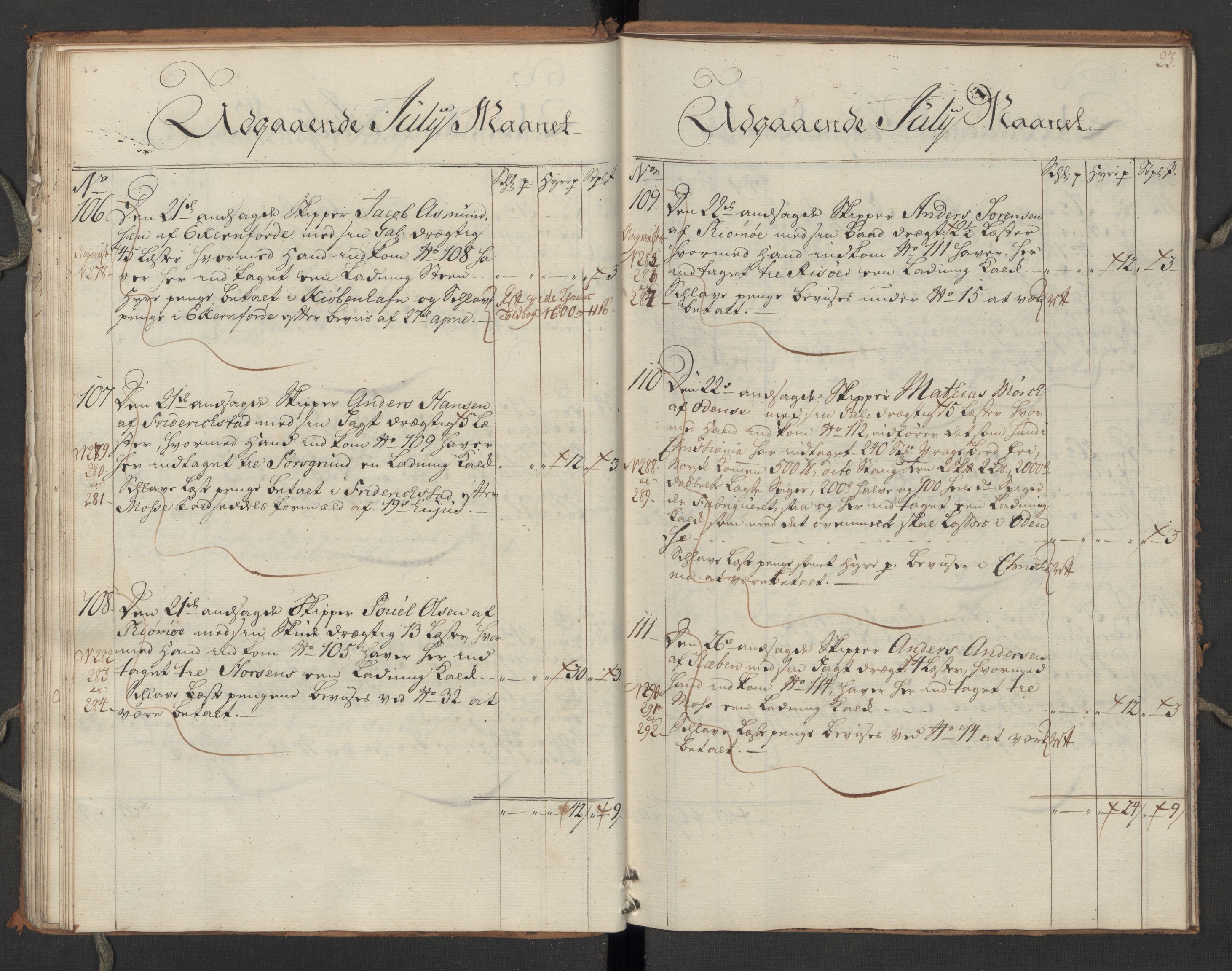 Generaltollkammeret, tollregnskaper, AV/RA-EA-5490/R06/L0064/0002: Tollregnskaper Kristiania / Utgående hovedtollbok Slependen, 1762, p. 22b-23a