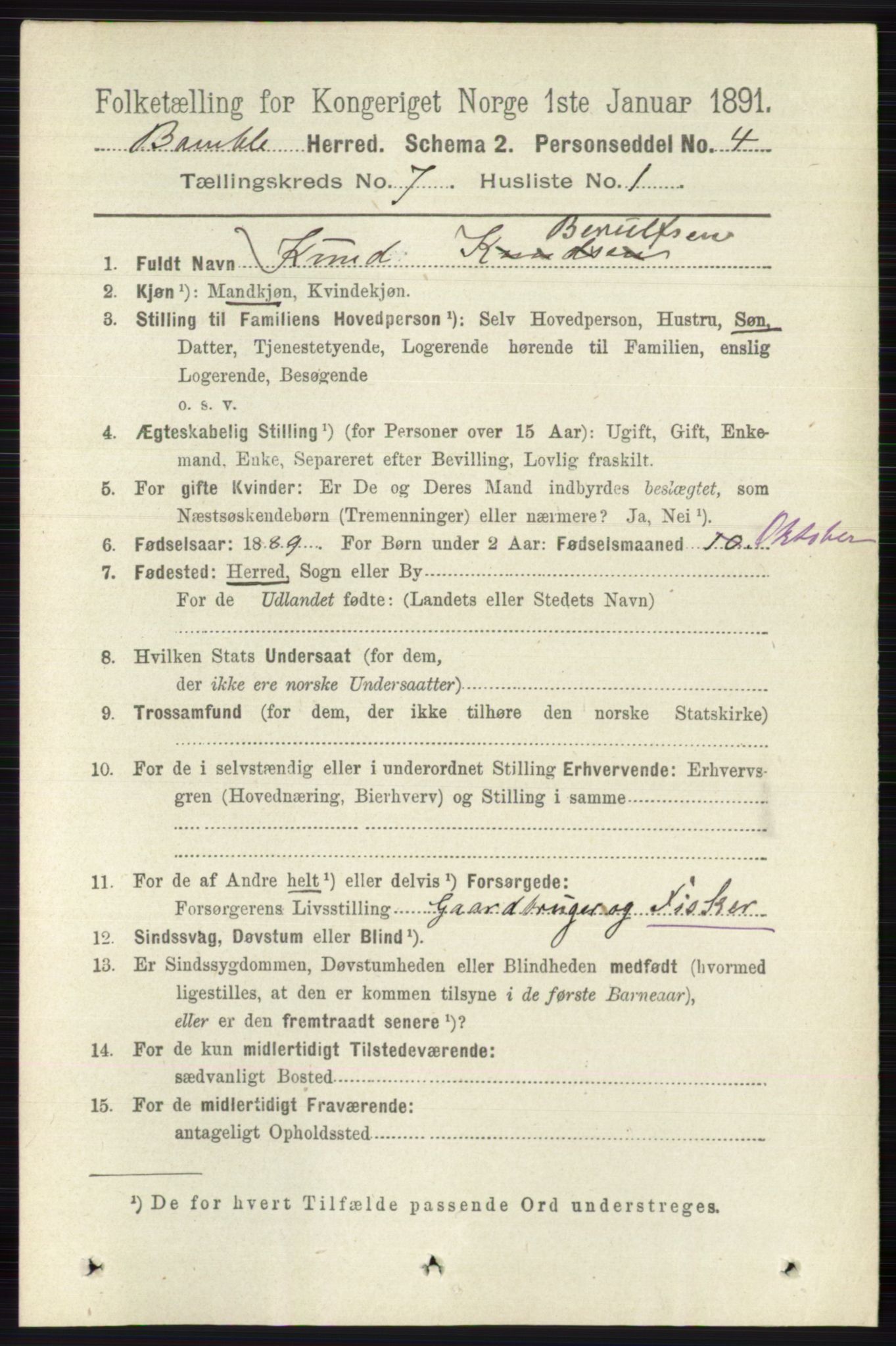 RA, 1891 census for 0814 Bamble, 1891, p. 2987