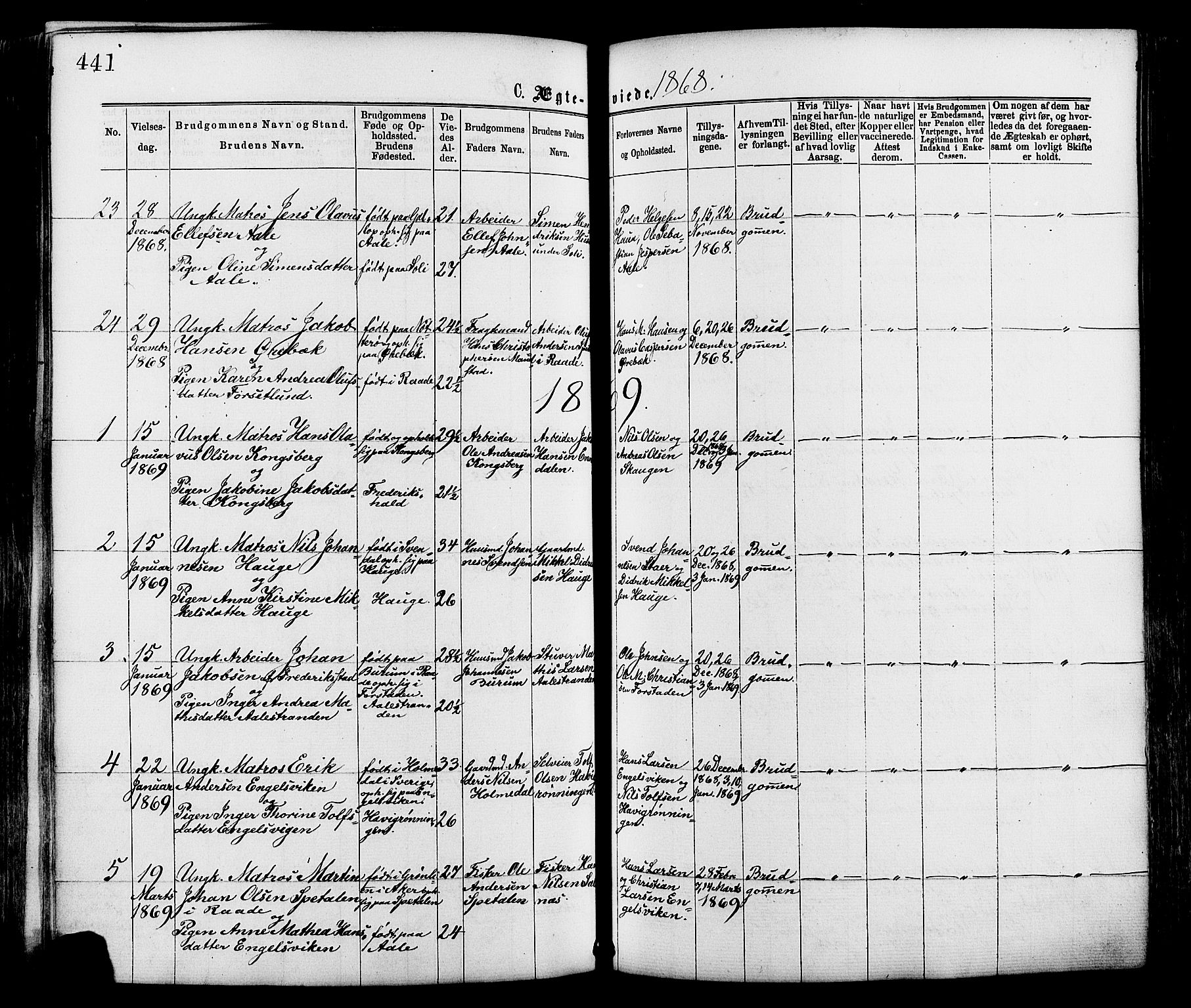 Onsøy prestekontor Kirkebøker, SAO/A-10914/F/Fa/L0004: Parish register (official) no. I 4, 1861-1877, p. 441