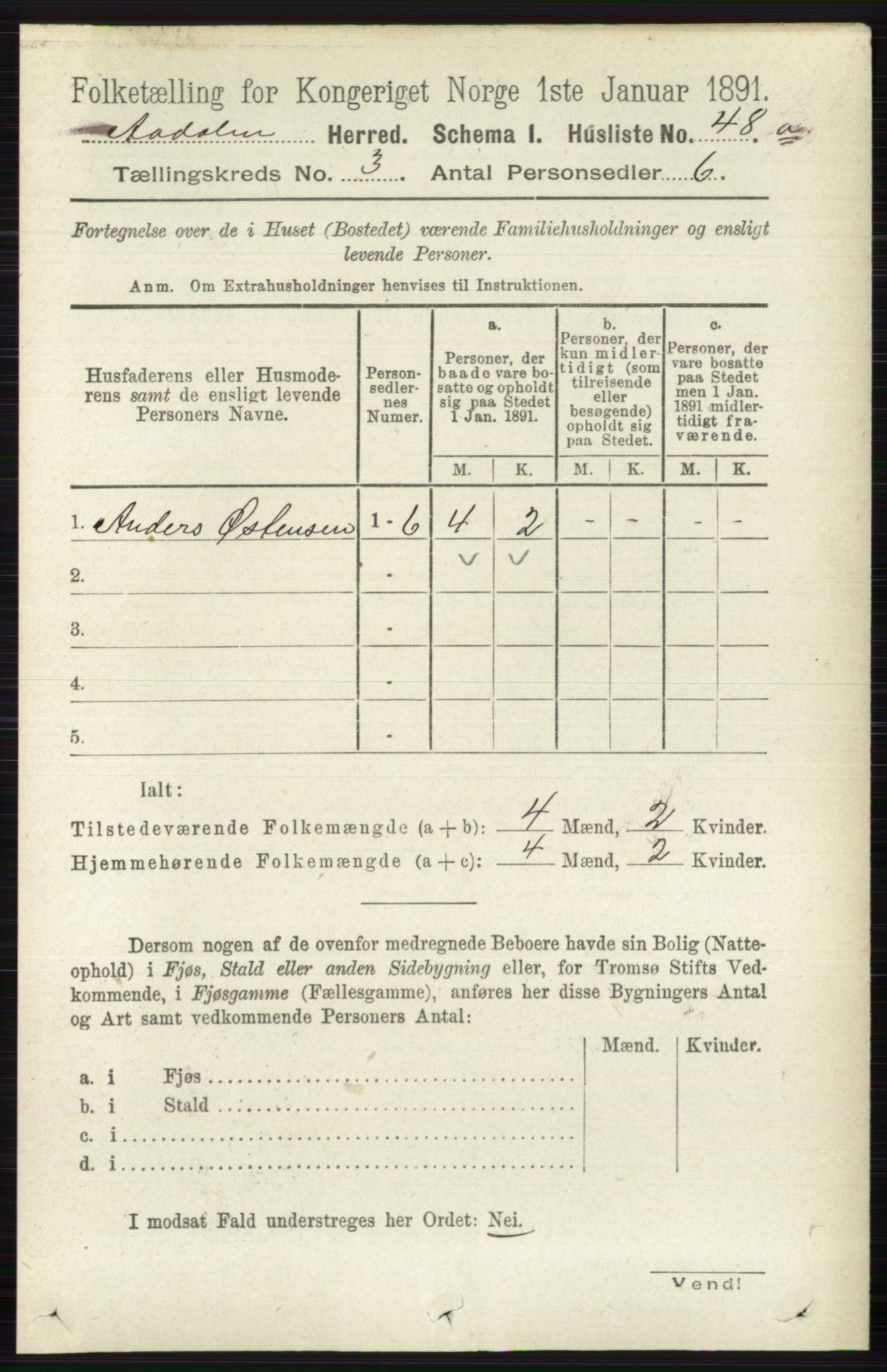 RA, 1891 census for 0614 Ådal, 1891, p. 1012