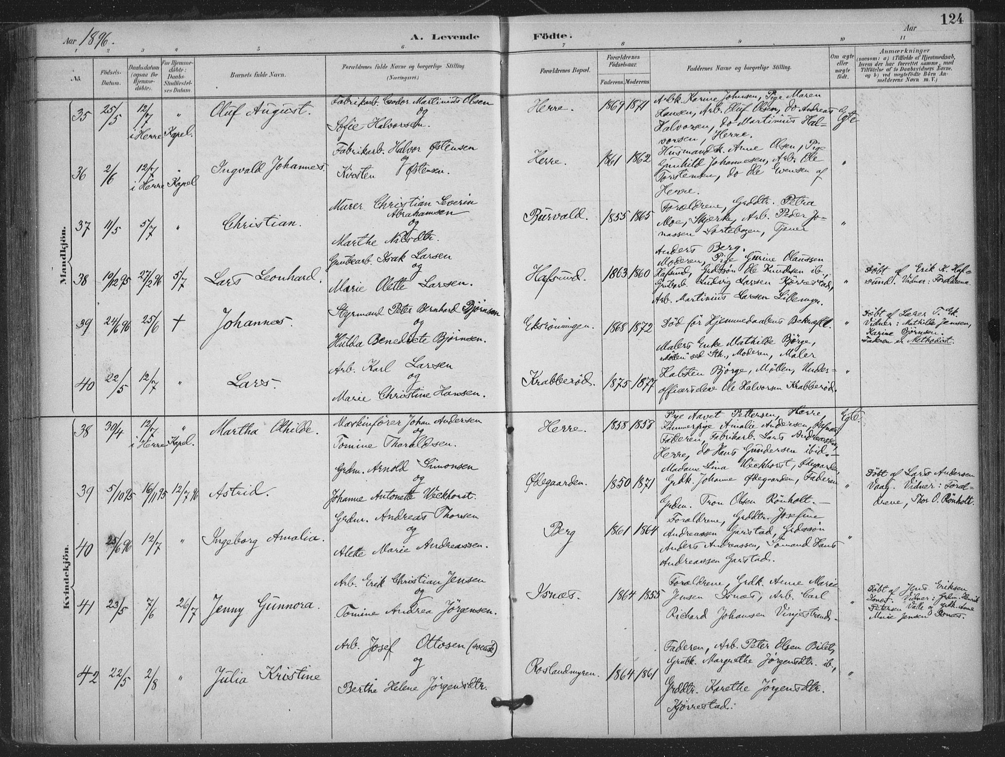 Bamble kirkebøker, AV/SAKO-A-253/F/Fa/L0008: Parish register (official) no. I 8, 1888-1900, p. 124