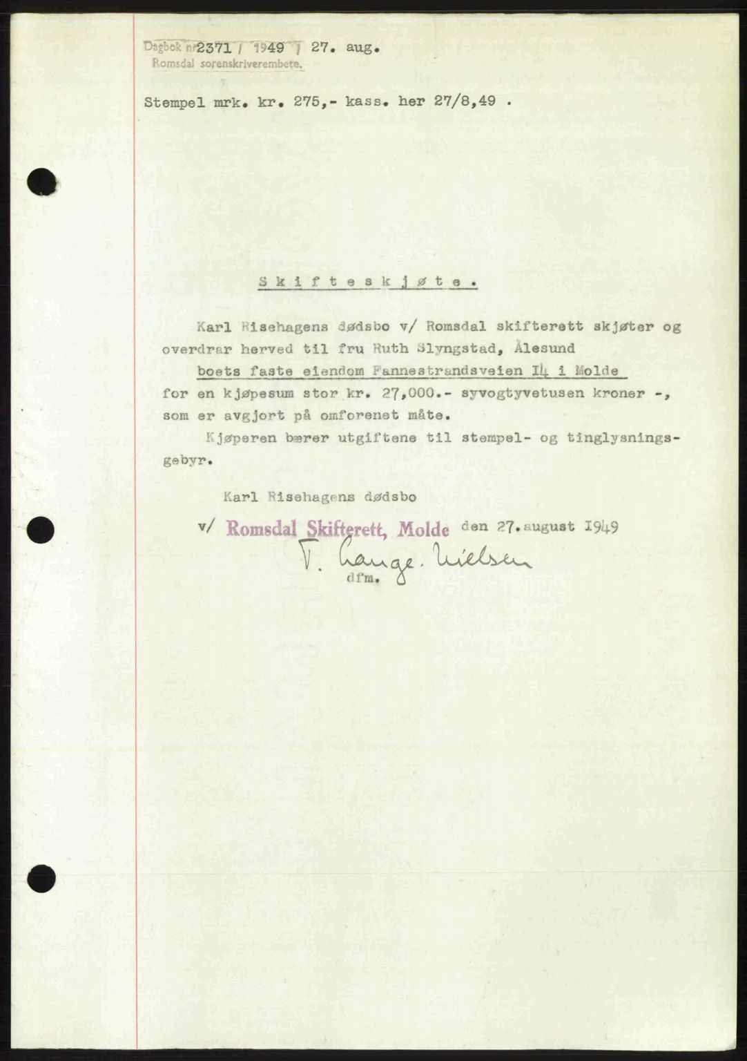 Romsdal sorenskriveri, AV/SAT-A-4149/1/2/2C: Mortgage book no. A30, 1949-1949, Diary no: : 2371/1949