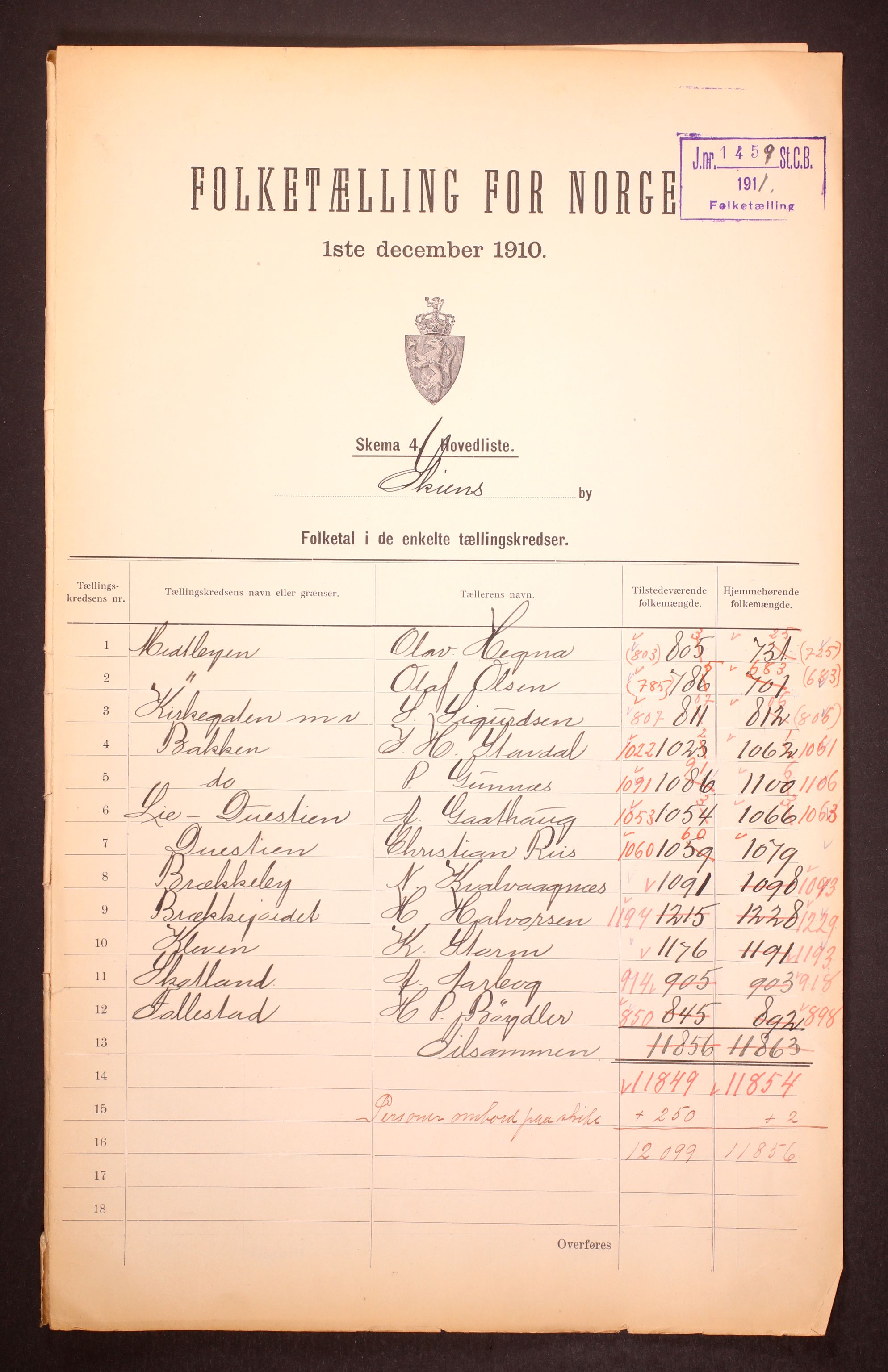 RA, 1910 census for Skien, 1910, p. 2