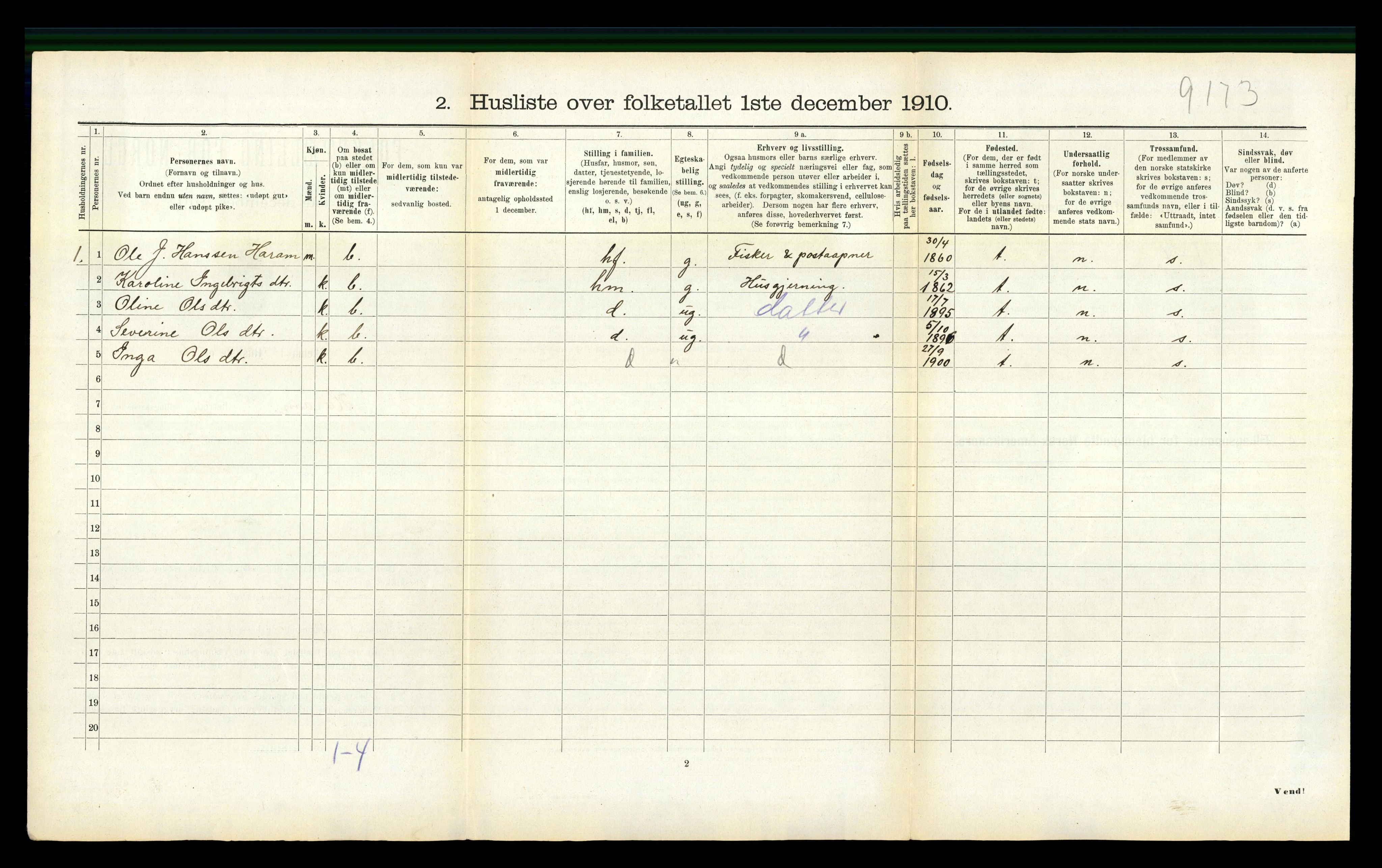 RA, 1910 census for Haram, 1910, p. 316