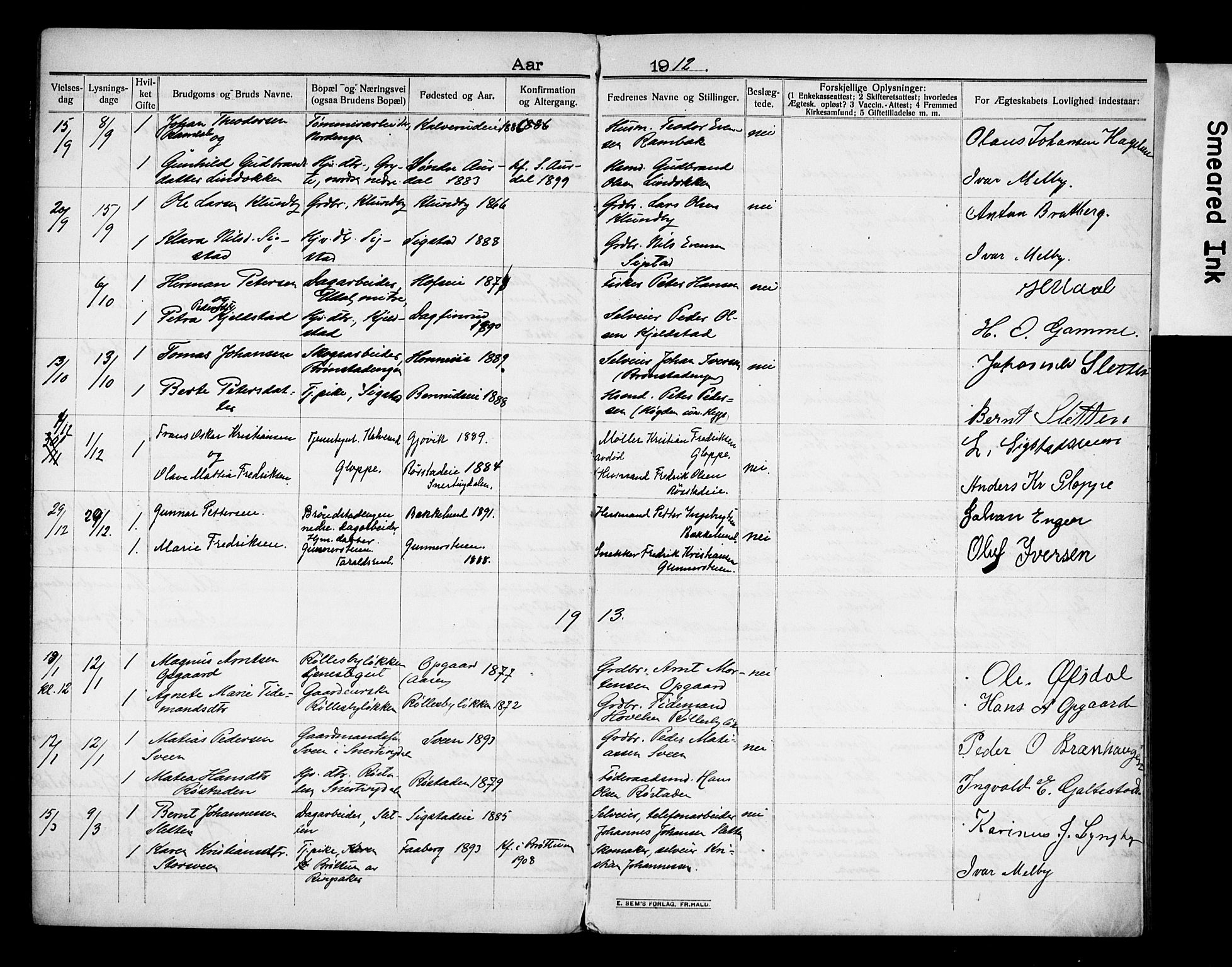 Biri prestekontor, AV/SAH-PREST-096/I/Ie/Iea/L0001/0003: Banns register no. 1.3, 1909-1921