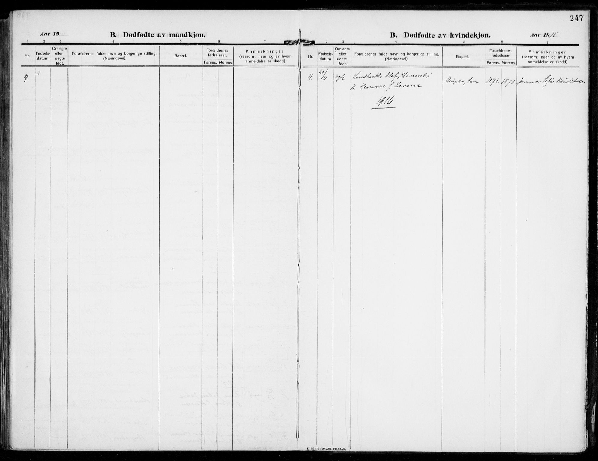 Sandar kirkebøker, SAKO/A-243/F/Fa/L0016: Parish register (official) no. 16, 1909-1919, p. 247