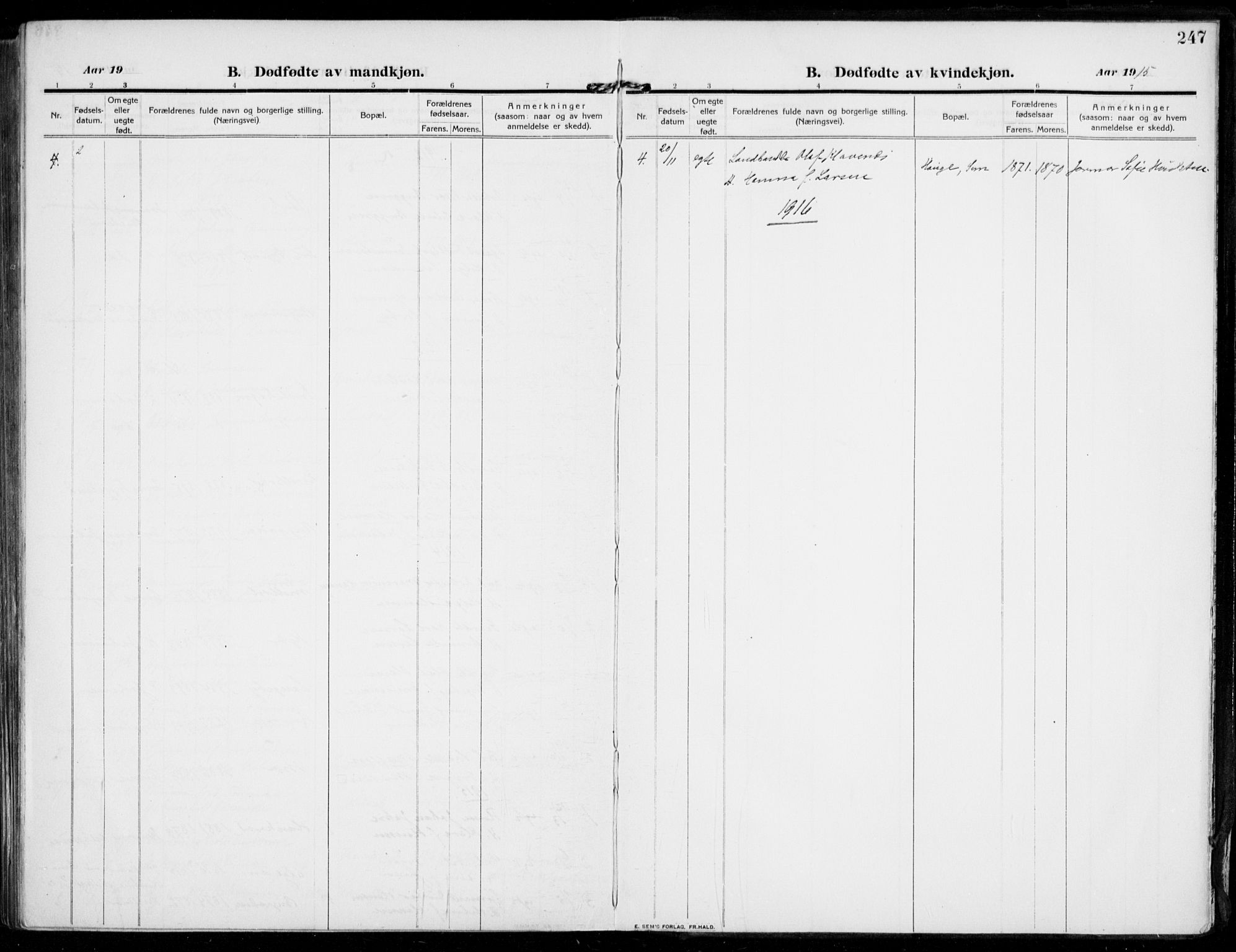 Sandar kirkebøker, AV/SAKO-A-243/F/Fa/L0016: Parish register (official) no. 16, 1909-1919, p. 247