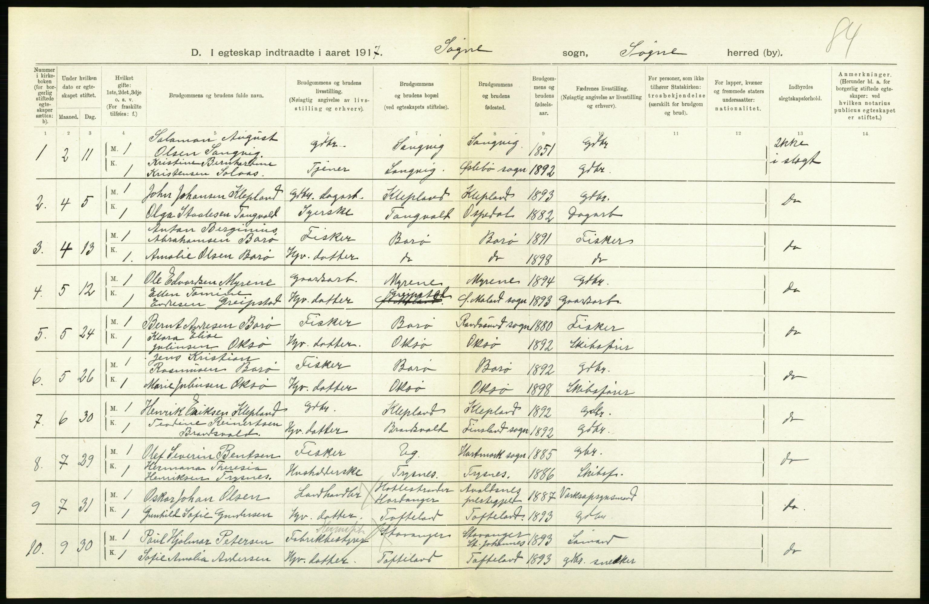 Statistisk sentralbyrå, Sosiodemografiske emner, Befolkning, AV/RA-S-2228/D/Df/Dfb/Dfbg/L0030: Lister og Mandals amt: Gifte, døde, dødfødte. Bygder og byer., 1917, p. 356