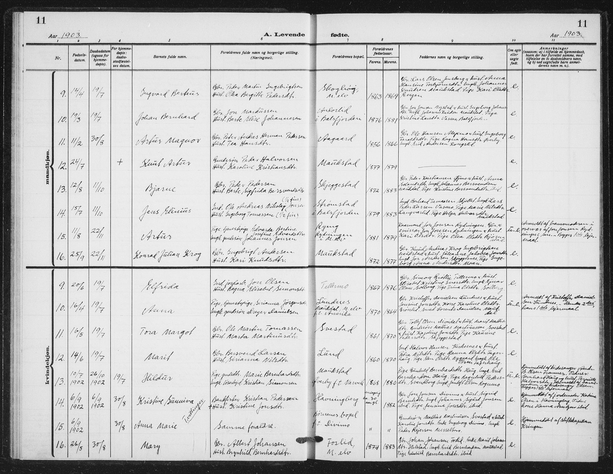 Målselv sokneprestembete, SATØ/S-1311/G/Ga/Gab/L0012klokker: Parish register (copy) no. 12, 1900-1936, p. 11