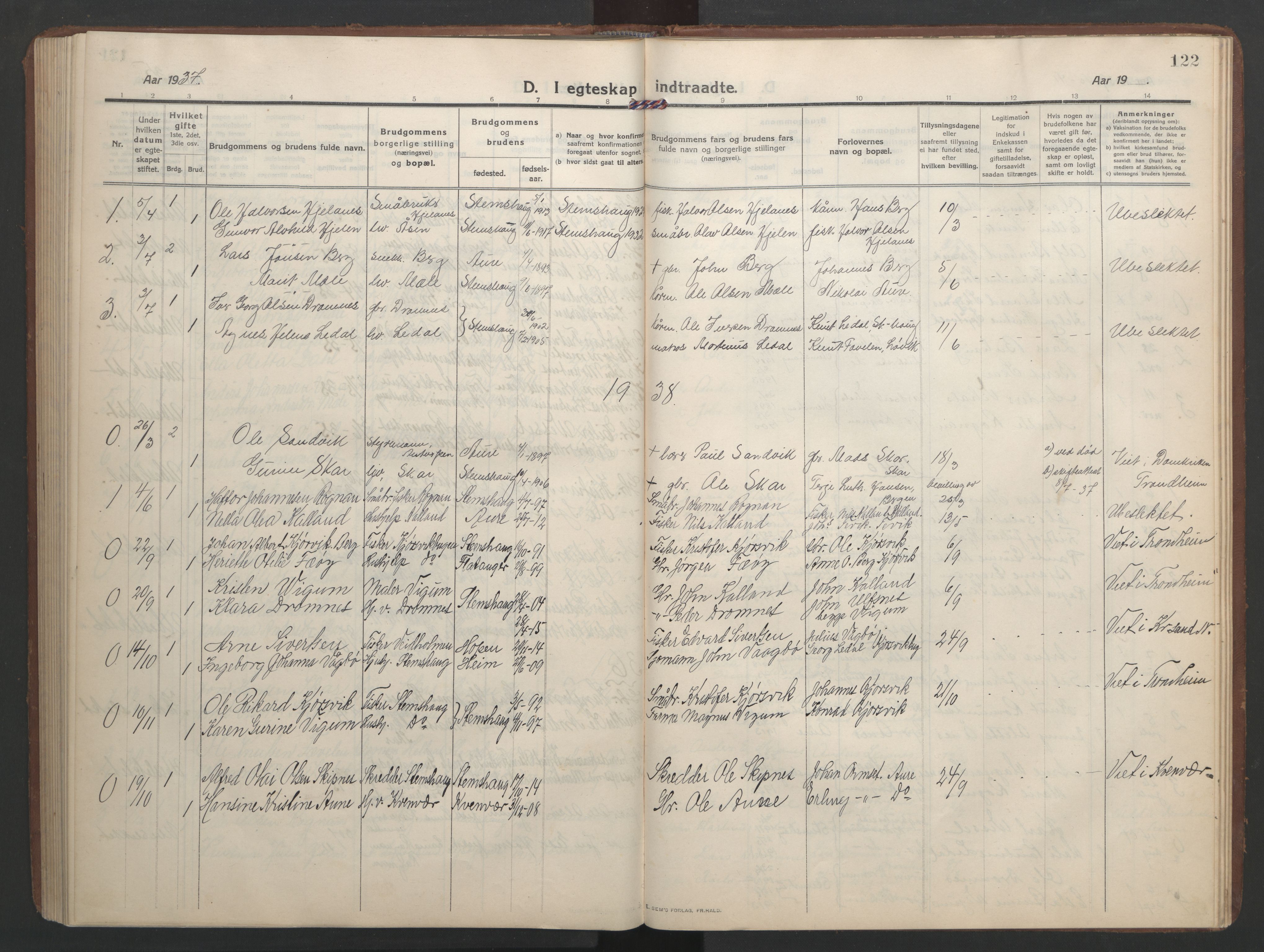 Ministerialprotokoller, klokkerbøker og fødselsregistre - Møre og Romsdal, AV/SAT-A-1454/579/L0919: Parish register (copy) no. 579C01, 1909-1957, p. 122