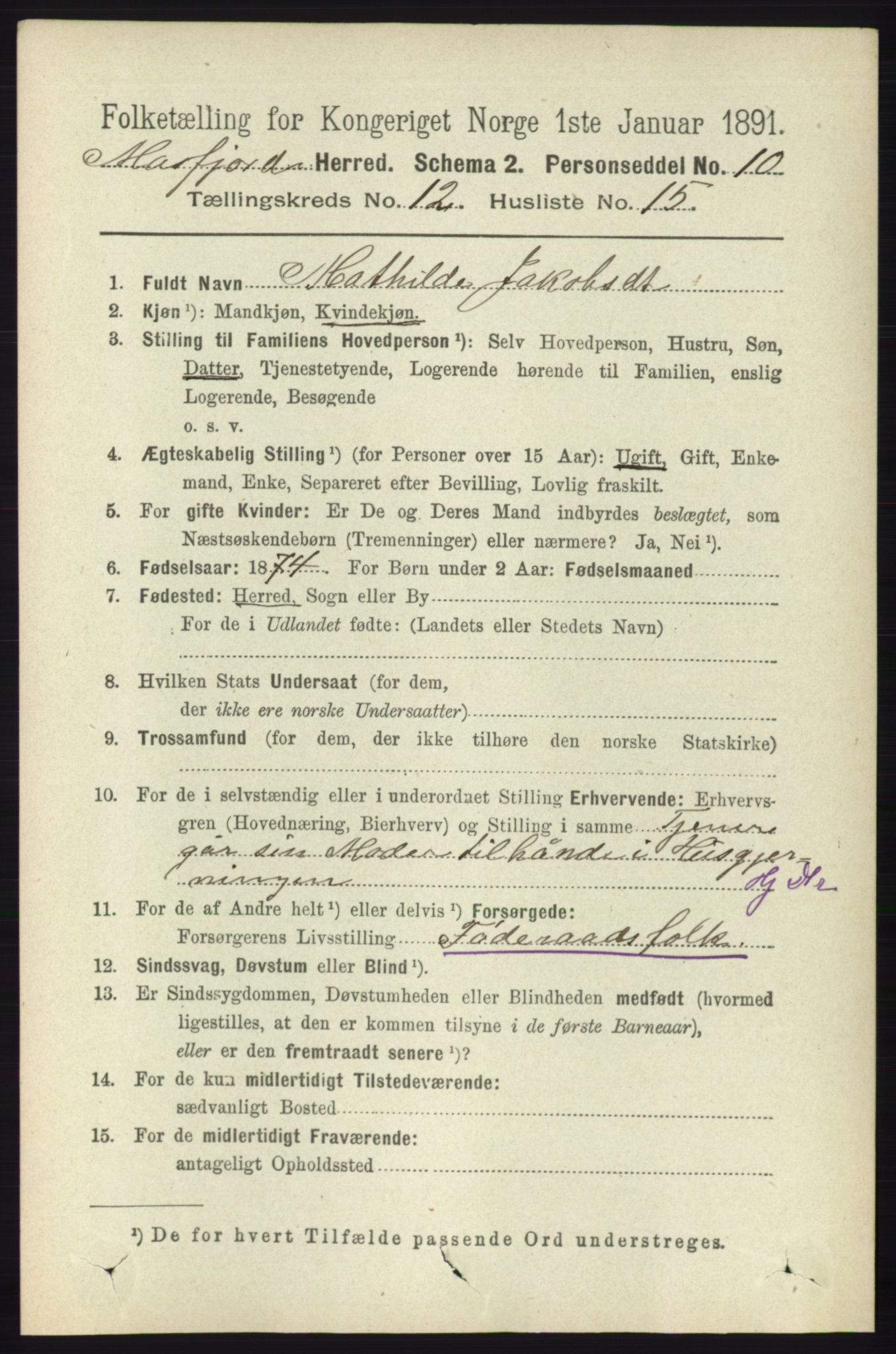 RA, 1891 census for 1266 Masfjorden, 1891, p. 2581