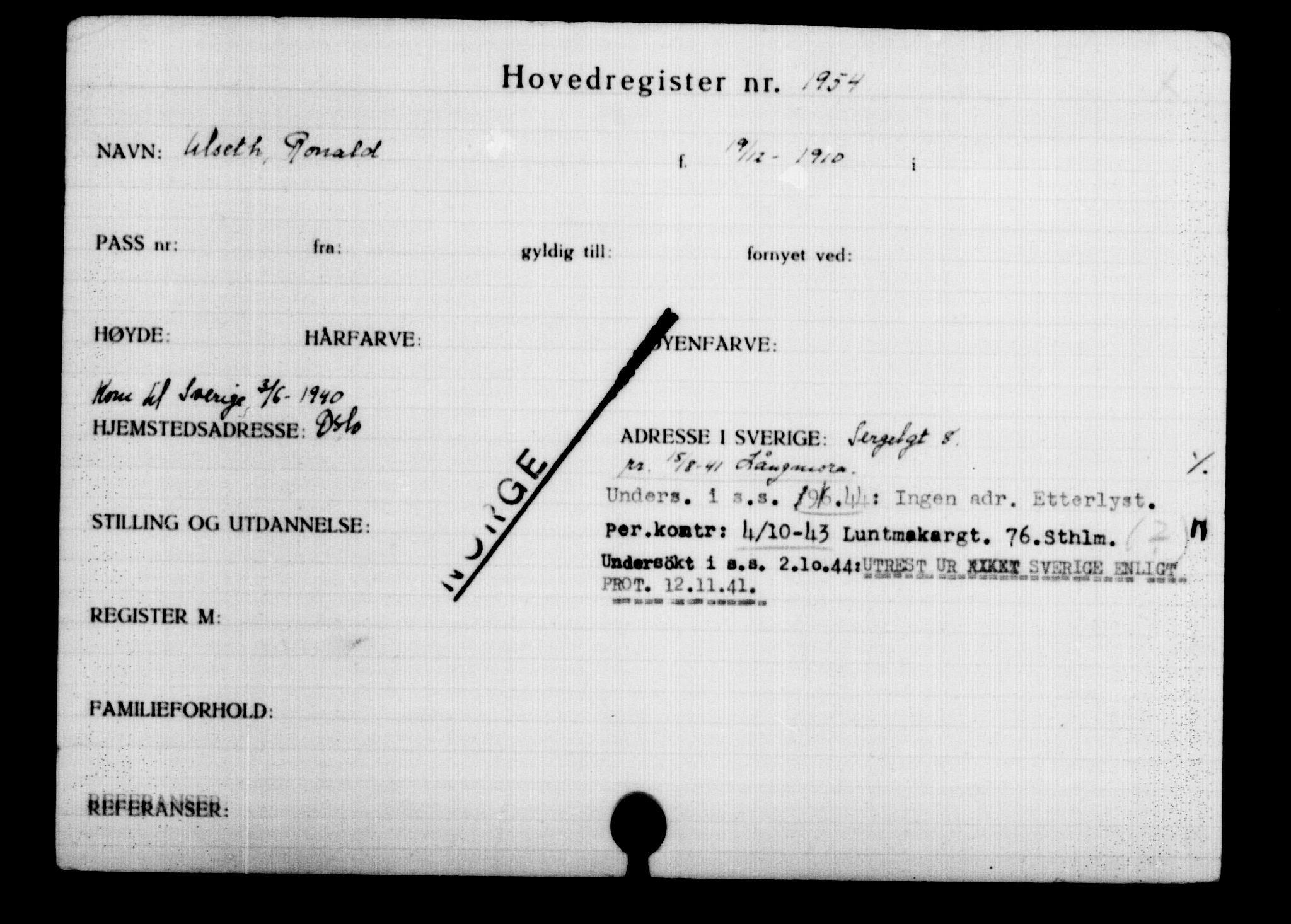 Den Kgl. Norske Legasjons Flyktningskontor, AV/RA-S-6753/V/Va/L0002: Kjesäterkartoteket.  Flyktningenr. 1001-2000, 1940-1945, p. 1360