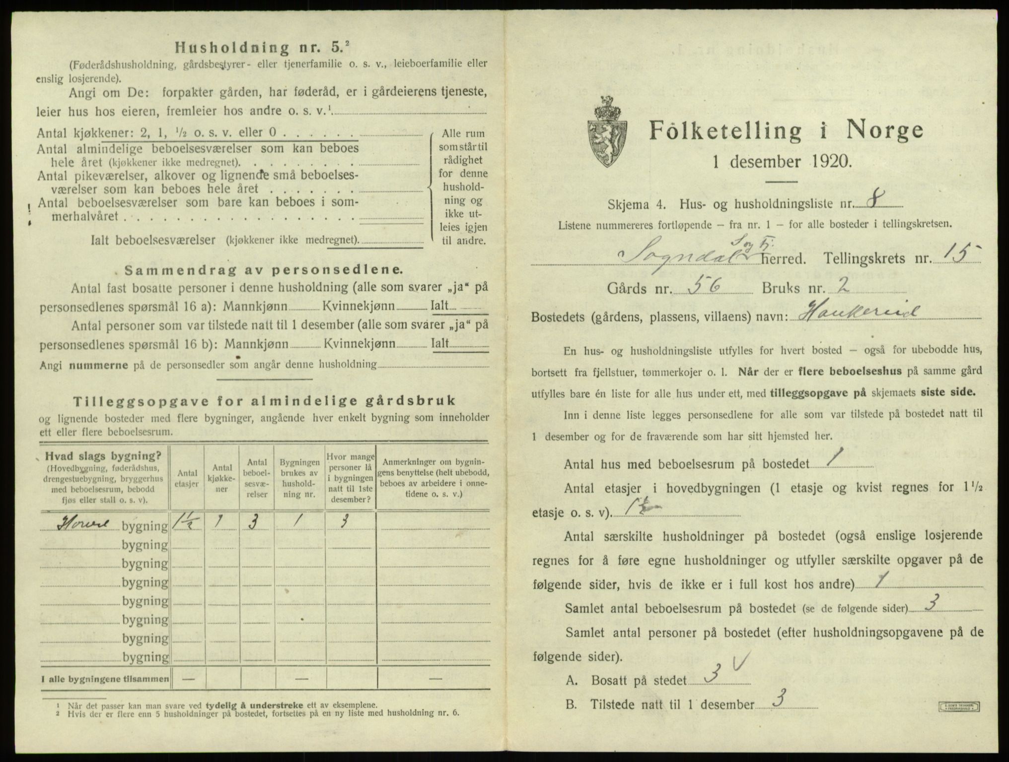 SAB, 1920 census for Sogndal, 1920, p. 827
