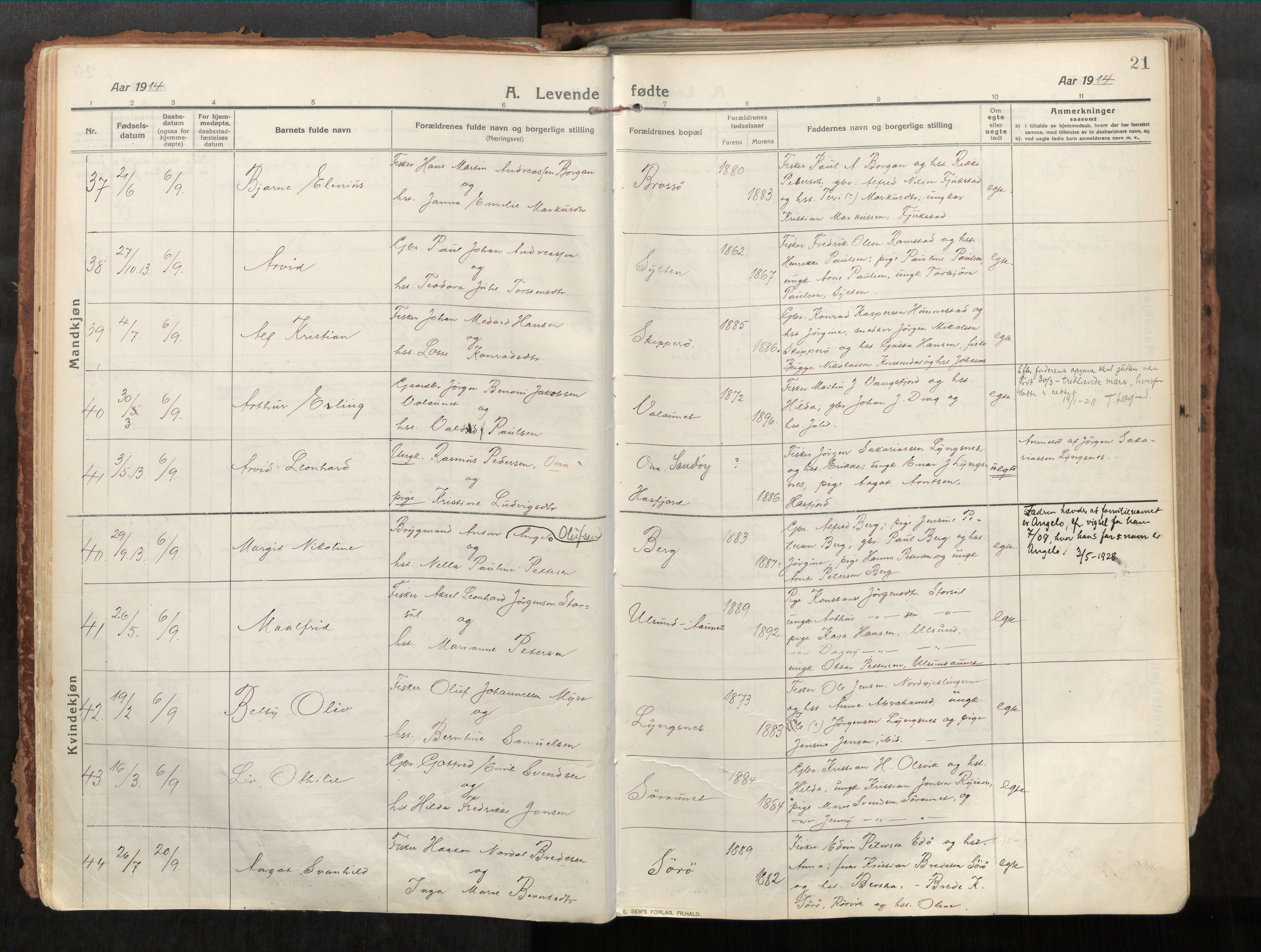 Vikna sokneprestkontor, AV/SAT-A-1173/1/I/I1/I1a/L0001: Parish register (official) no. 1, 1913-1934, p. 21