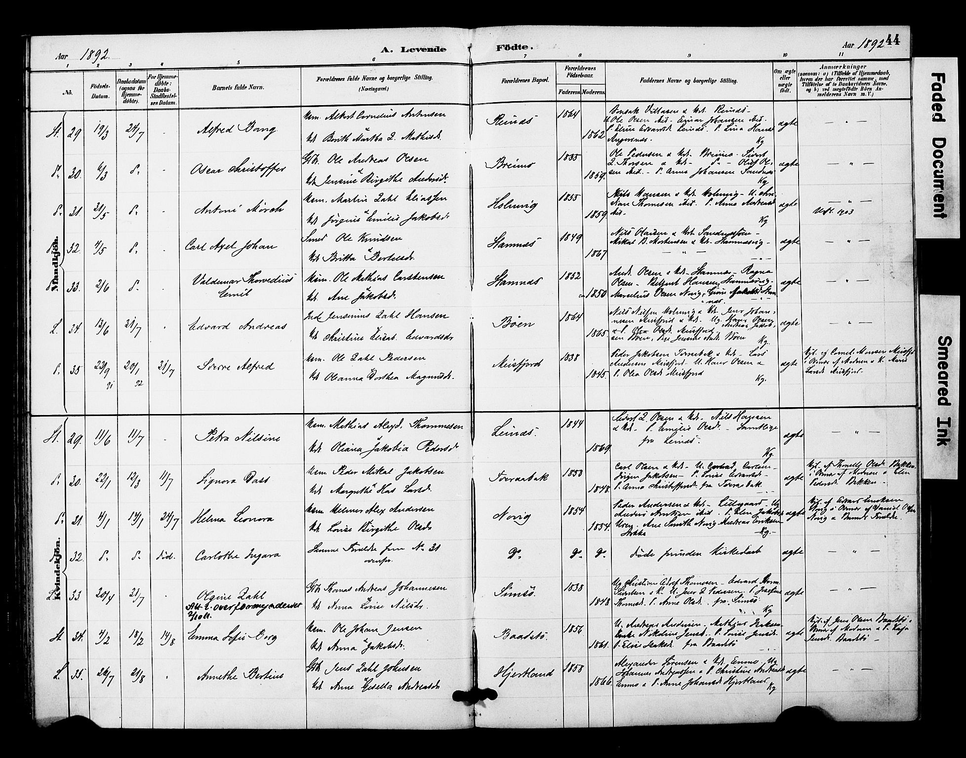 Ministerialprotokoller, klokkerbøker og fødselsregistre - Nordland, AV/SAT-A-1459/831/L0471: Parish register (official) no. 831A02, 1886-1901, p. 44